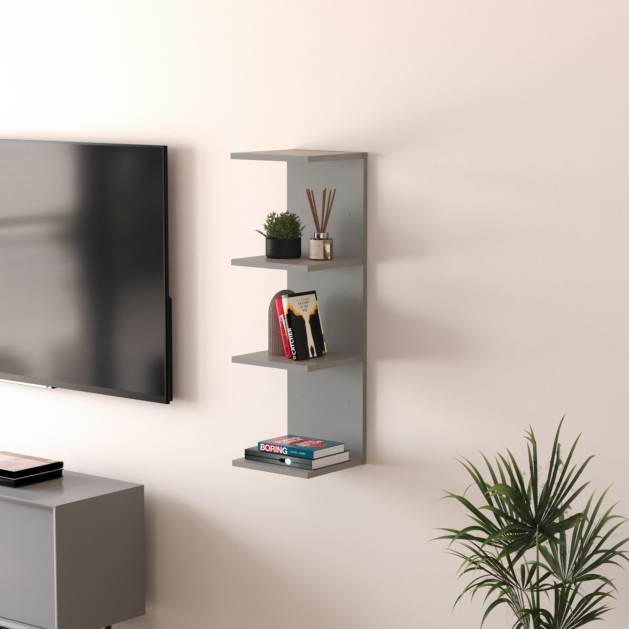 en.casa Wandregal, »Surahammar« 95 x 30 x 28 cm mit 4 Ablagen Grau günstig online kaufen