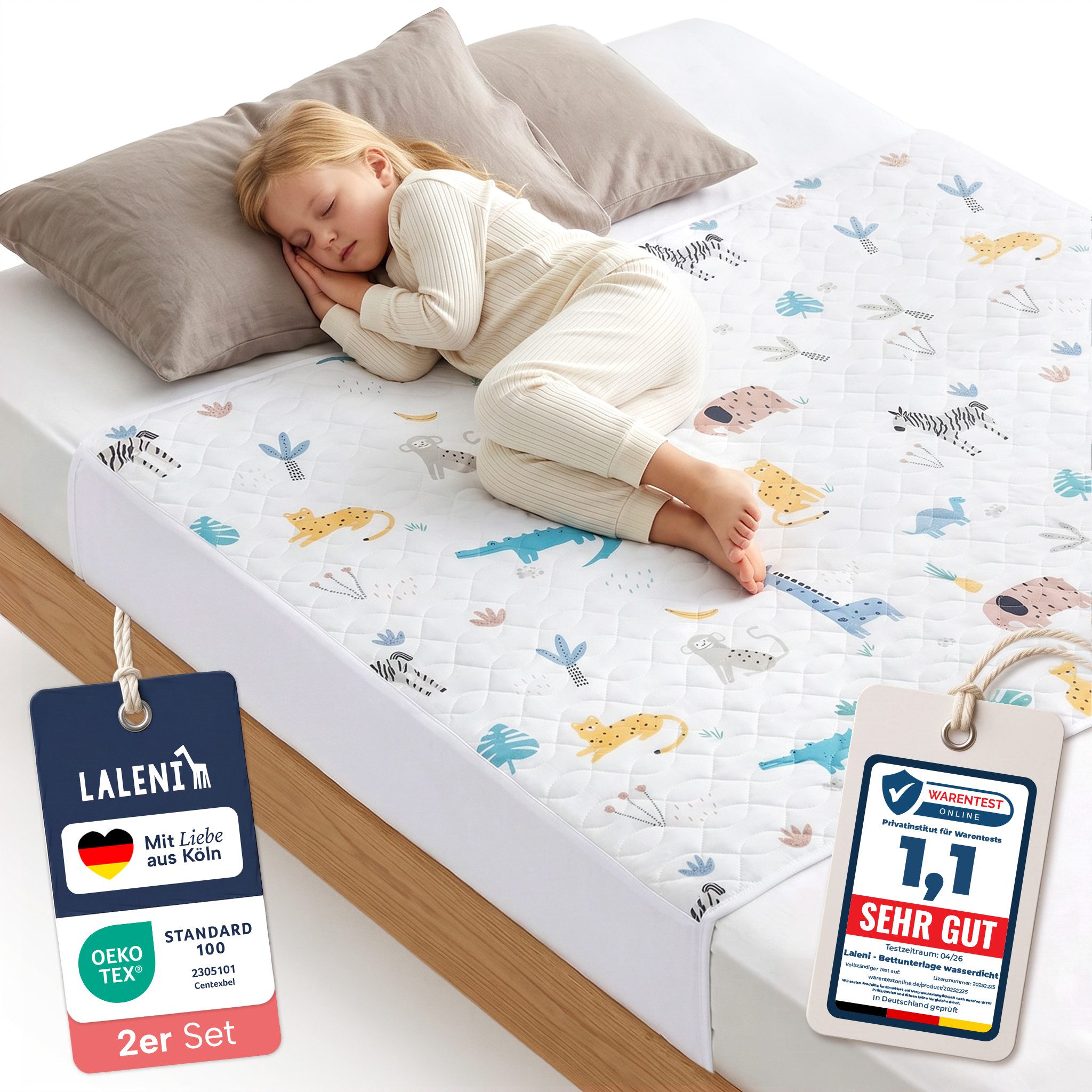 Matratzenauflage Bettunterlage wasserdicht Kinder, knisterfreie Matratzenauflage Laleni, mit rundum Gummizug oder seitliche Einstecklaschen