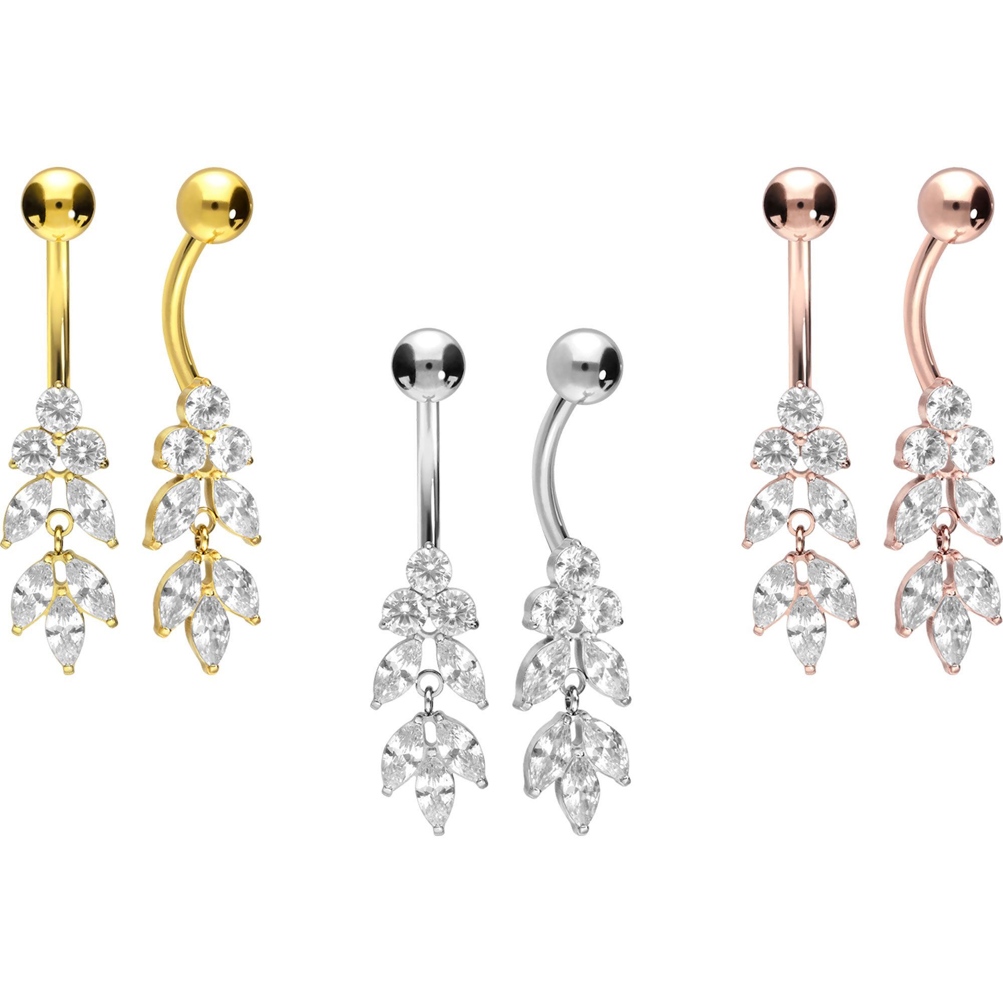 PIERCINGLINE Bauchnabelpiercing Titan Bananabell mit Innengewinde KRISTALLBLÄTTER (Bananabells, 1-tlg)