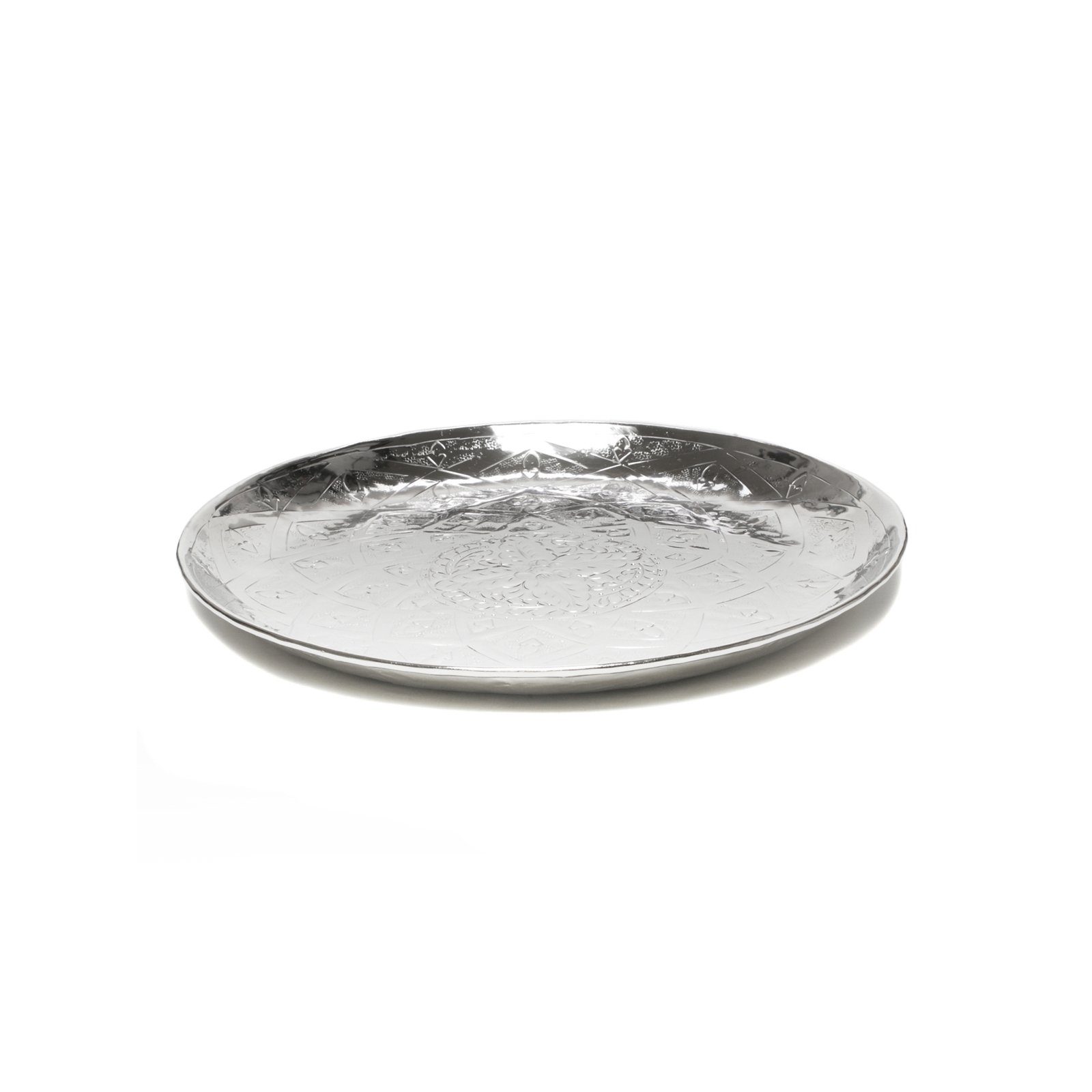 Brillibrum Dekotablett Serviertablett Alumium Silber Rund Orientalisch Deko-Tablett