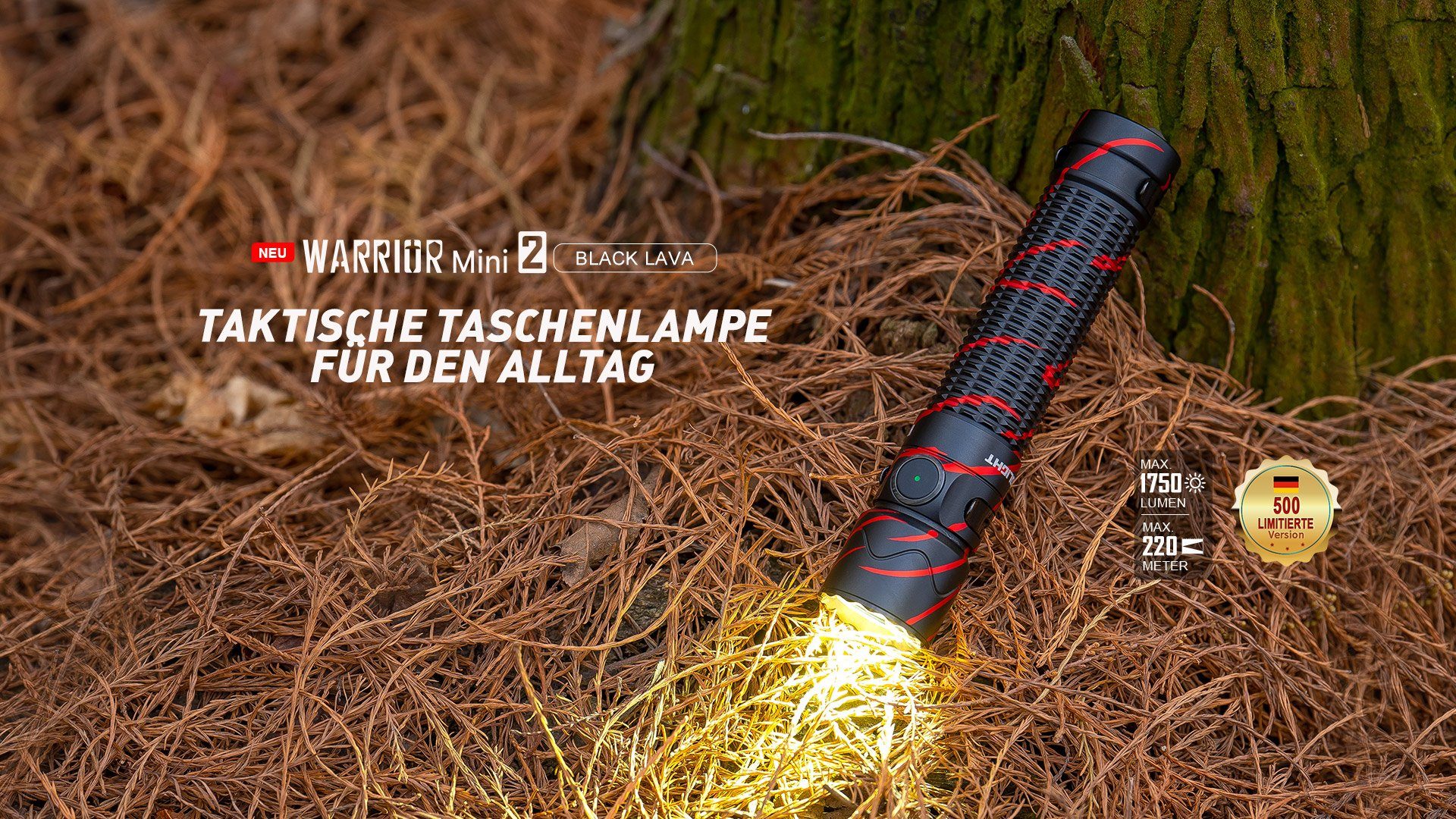 OLIGHT Taschenlampe Warrior Mini 5 Lumen 2 Black Taschenlampe, 1750 LED Lava Taktische Modi