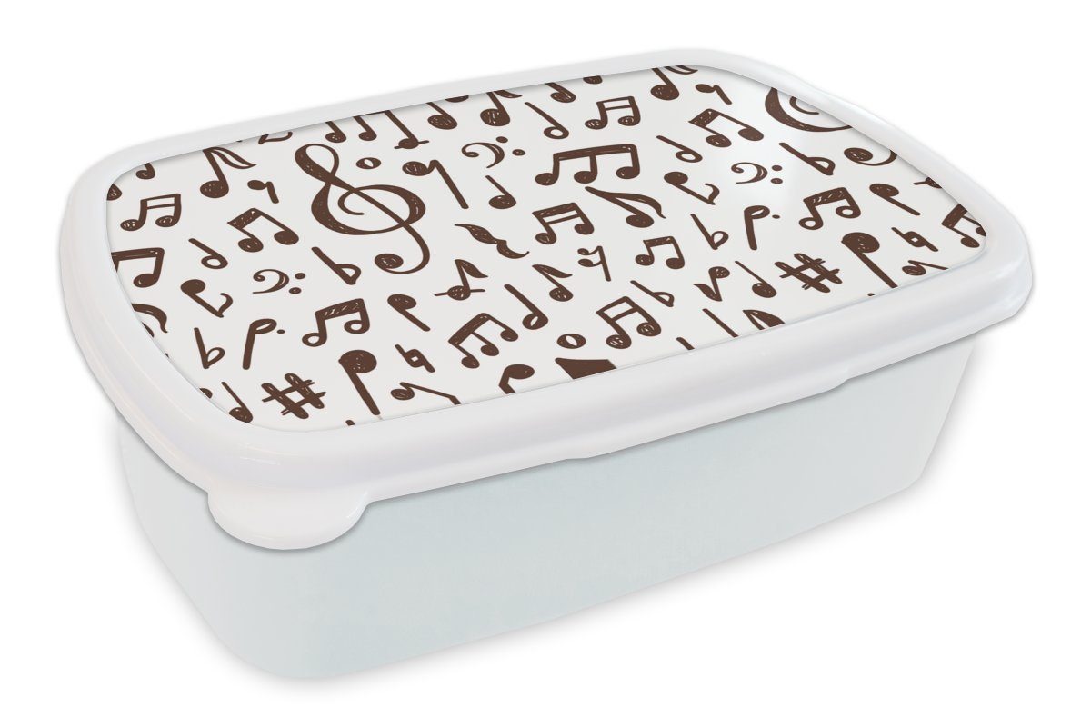 MuchoWow Lunchbox Musiknoten - Muster - Musik, Kunststoff, (2-tlg), Brotbox für Kinder und Erwachsene, Brotdose, für Jungs und Mädchen weiß