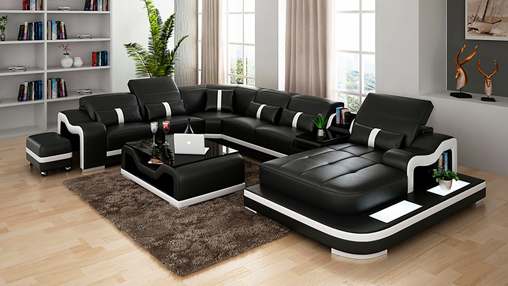 Ecksofa Ecksofa, Wohnlandschaft Eck Design Ledersofa JVmoebel Modern Couch Sofa