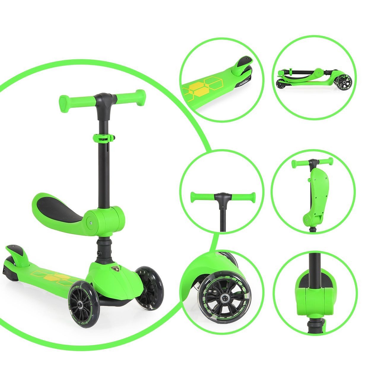 Moni Dreirad Lamborghini 2 in 1, Laufrad-Funktion, 3 PU-Räder, ABEC-7, klappbar, ab 18 Monate