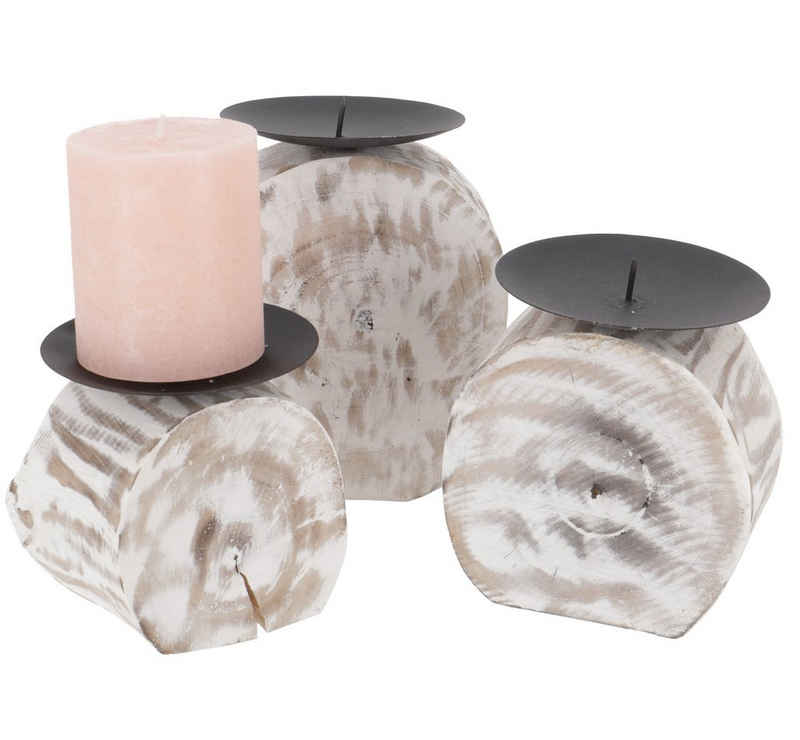 Guru-Shop Windlicht Holz Kerzenständer in 3 Größen, antikweißes..