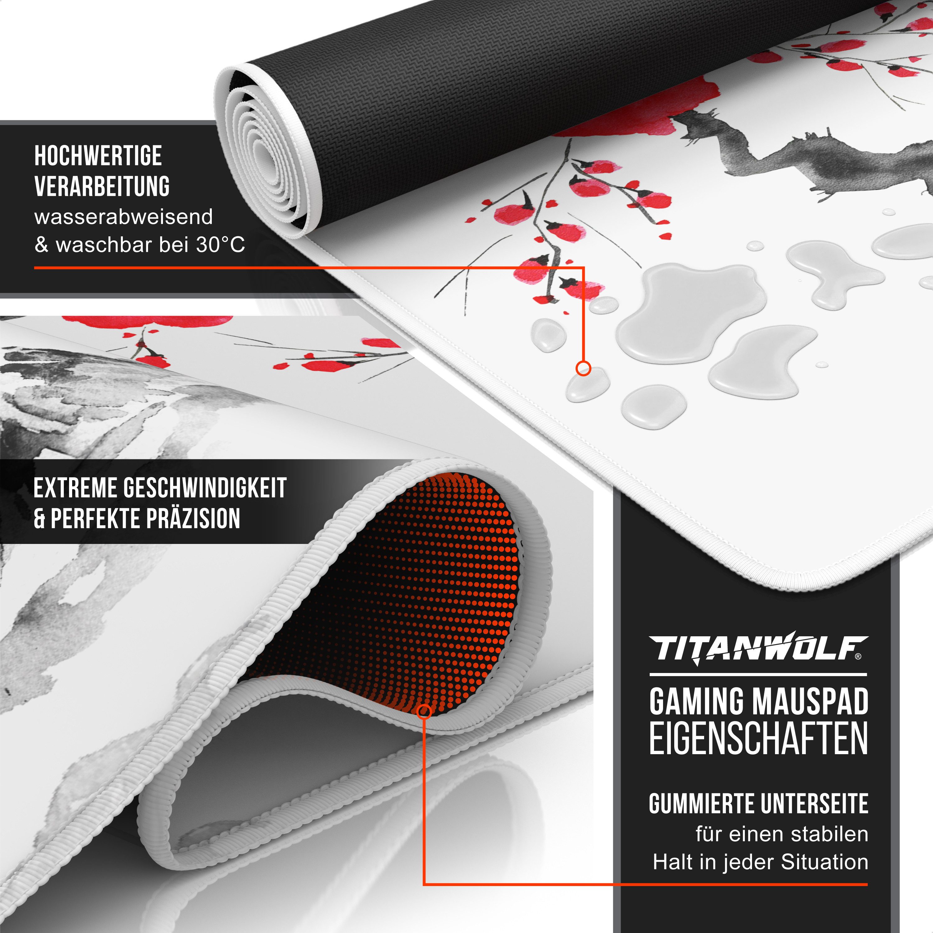 Titanwolf Gaming Mauspad XXL Speed Mousepad 900 x 400 x 3 mm, Schreibtischauflage, abwaschbar (1-St), rutschfeste Rückseite, Geschwindigkeit & Präzision, Ink Sa – Bild 3 von 5