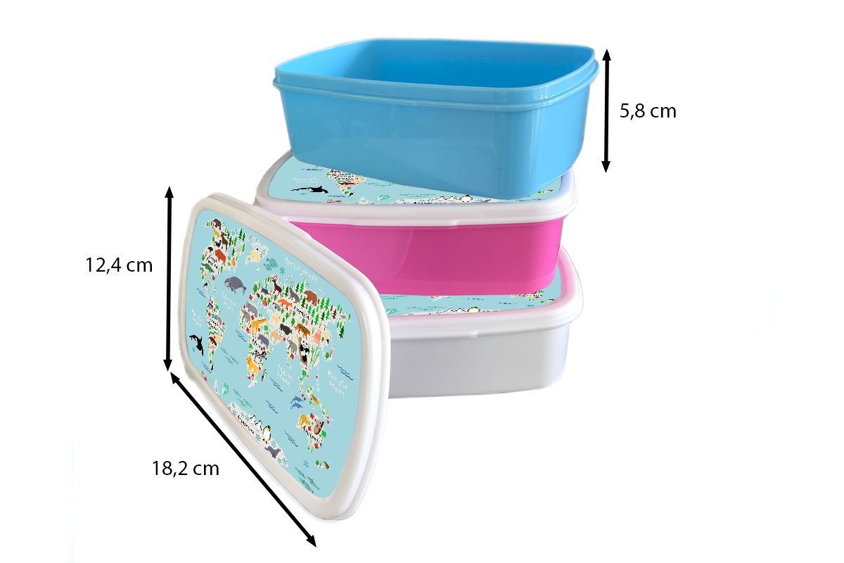 Wal, (2-tlg), Kinder - Erwachsene, MuchoWow Brotbox - Tiere Orca - Mädchen, Blau Kunststoff, für rosa Brotdose Kinder, Weltkarte Snackbox, Kunststoff - - Lunchbox