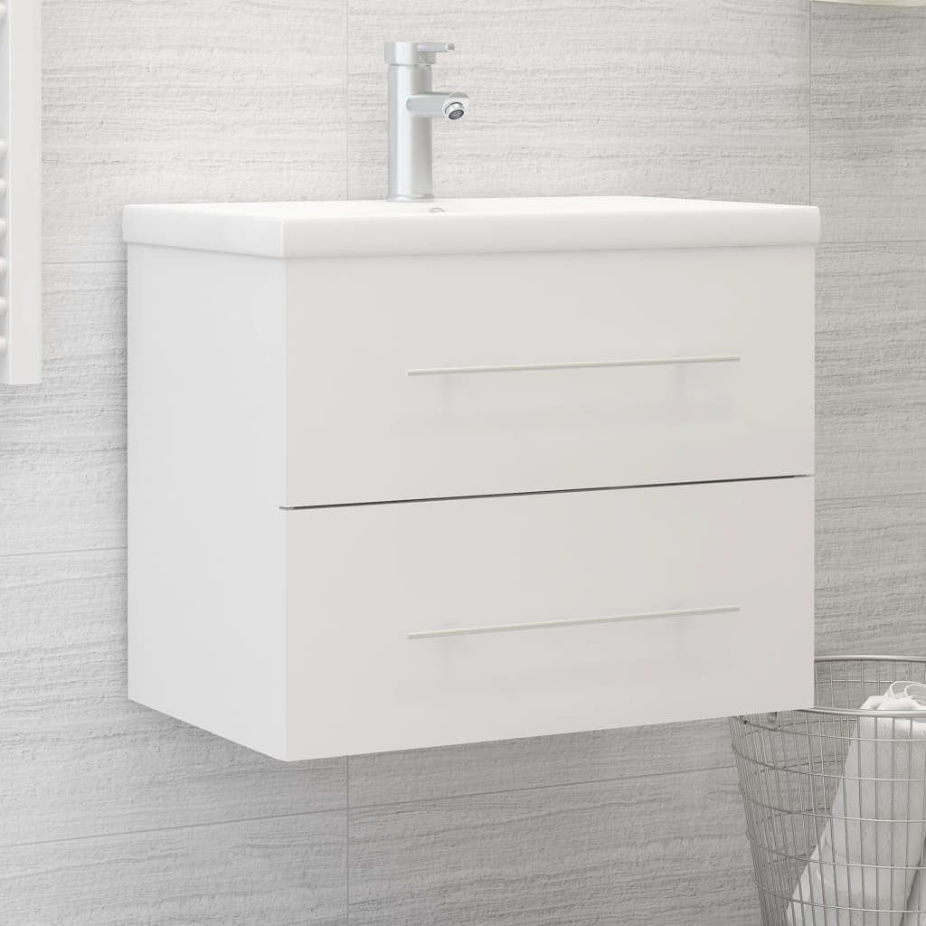Weiß Badezimmerspiegelschrank Holzwerkstoff Einbaubecken (1-St) vidaXL Waschbeckenunterschrank mit