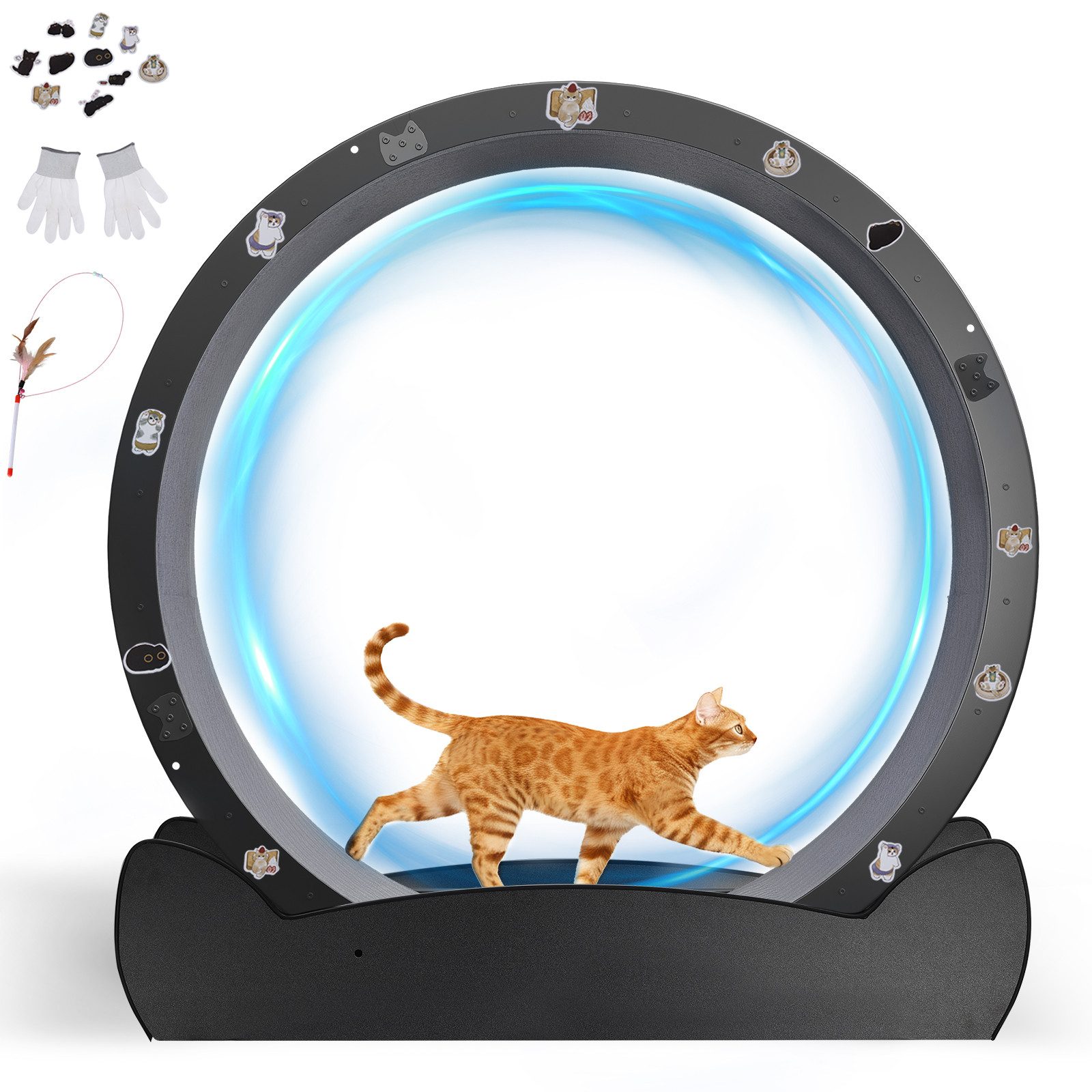 COMHOMA Tier-Intelligenzspielzeug Katzenlaufrad, laufrad Katze, Extra großer 100 cm, ultraleises Laufrad, mit Abnehmbarer Teppich und Spielzeug, Aufkleber, Verriegelung