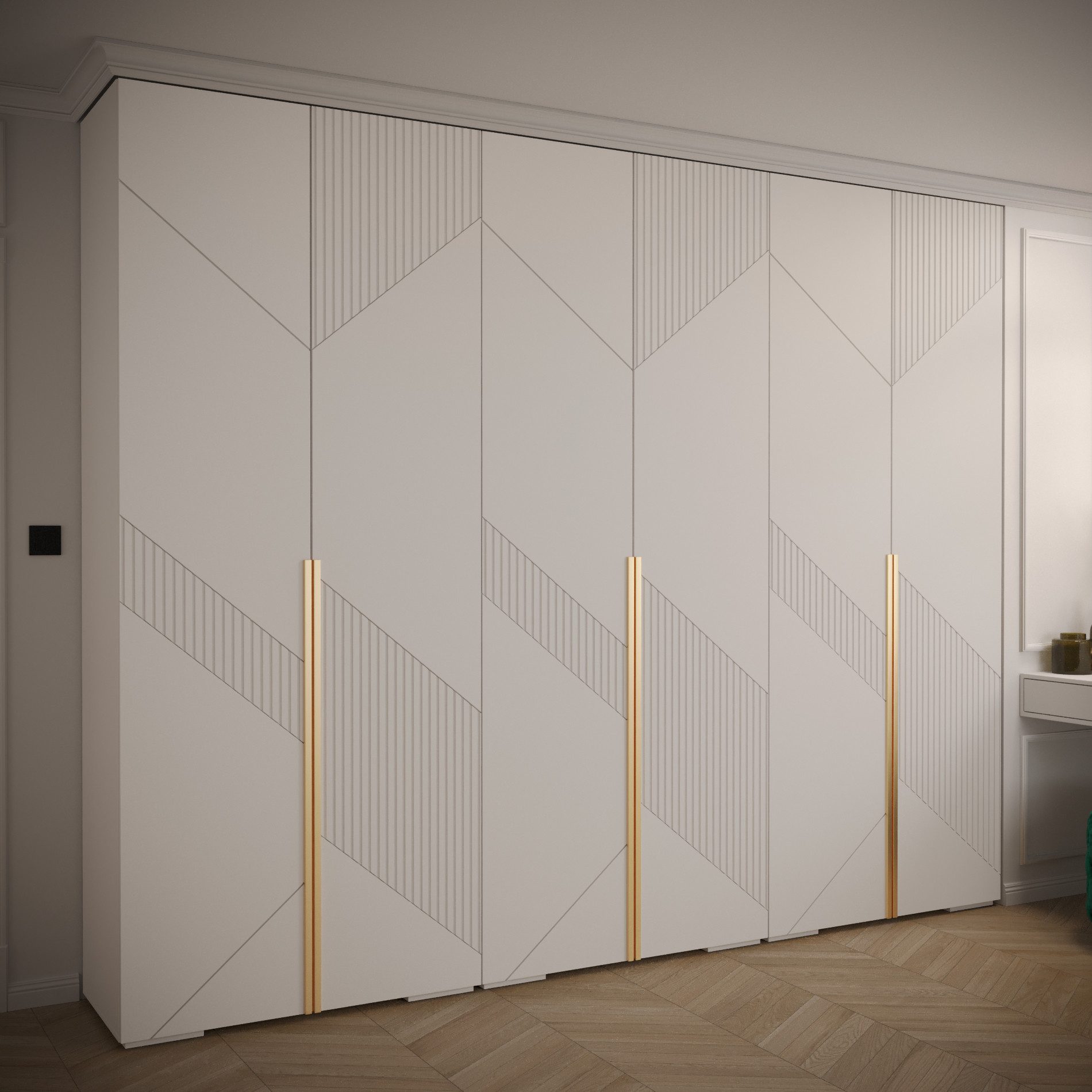 ABIKS MÖBEL Drehtürenschrank MANHATTAN RYFEL 7 Schlafzimmerschrank mit Kleiderstange und Regalen