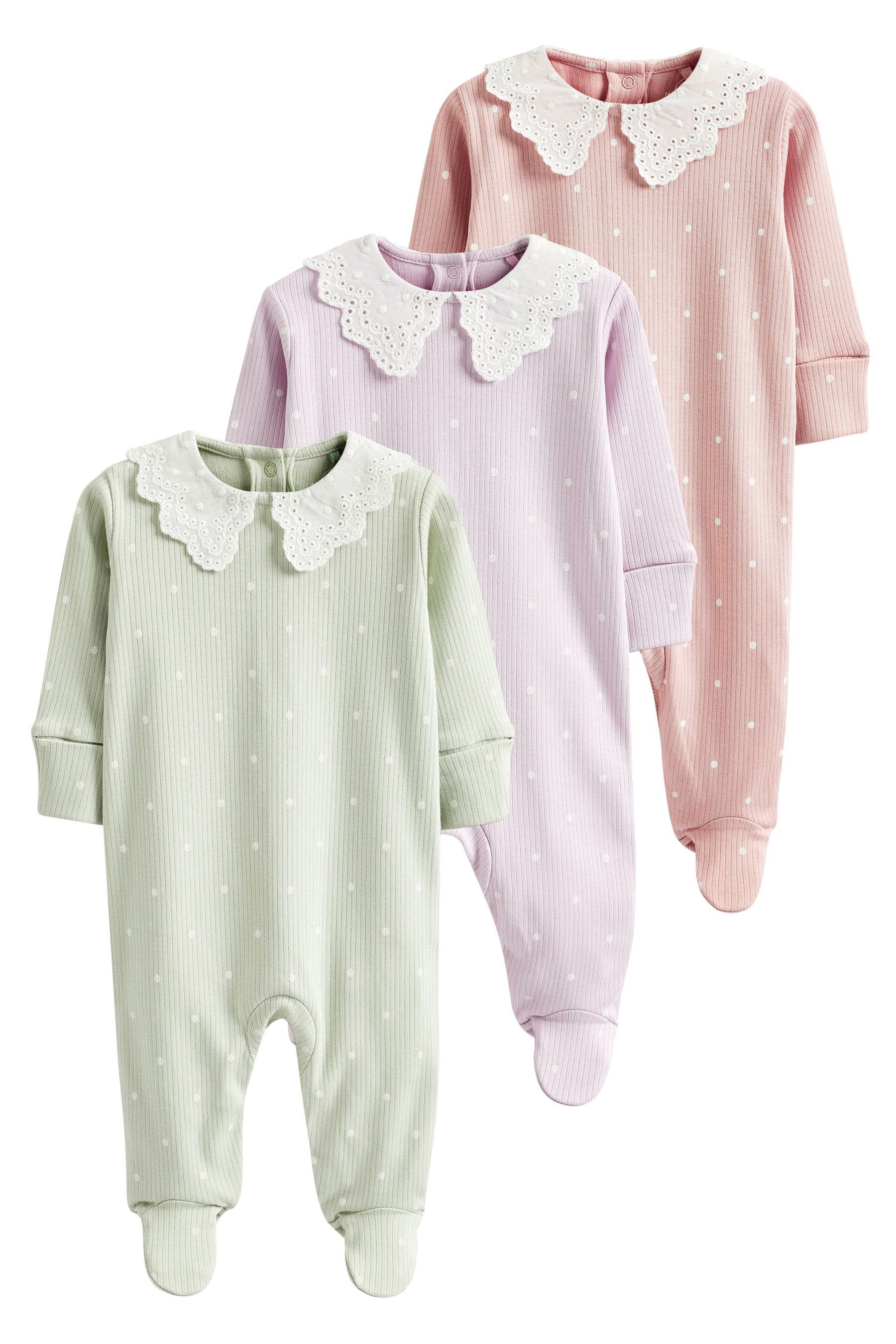 Next Schlafoverall Babyschlafanzüge mit Kragen, 3er-Pack (3-tlg) Mint Green