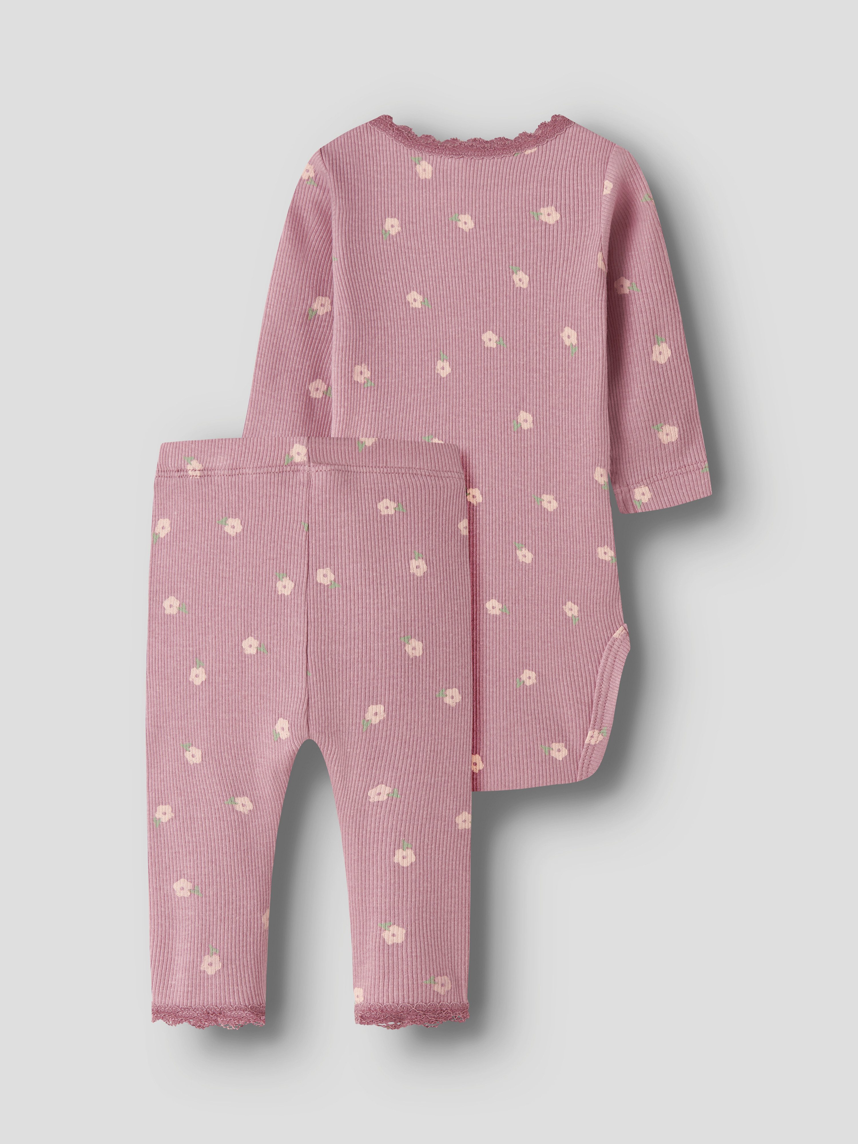Name It Langarmbody NBFLAUREL LS BODY SET Baumwollmischung, Body und Leggings im Set, Spitzen Details