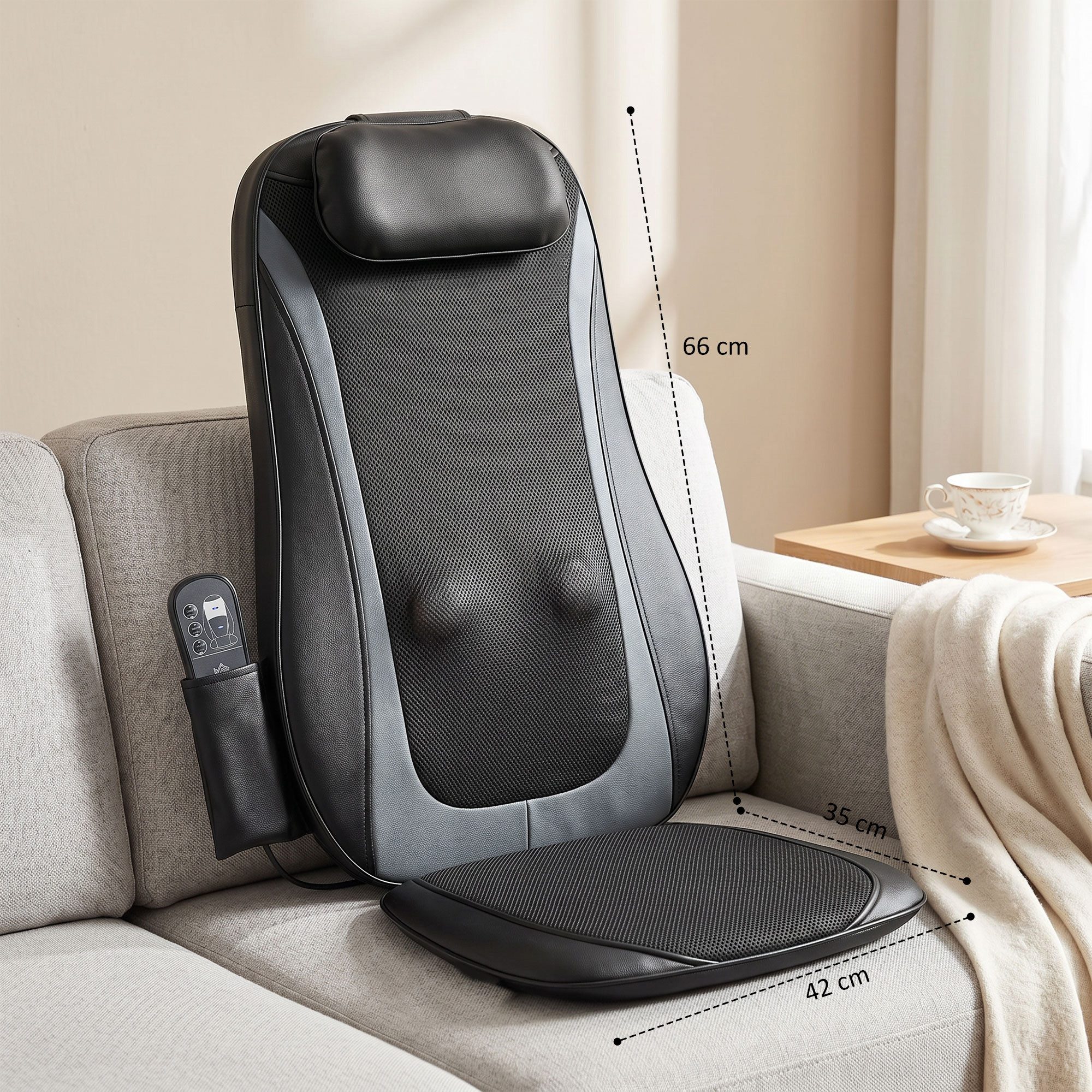 HOMCOM Shiatsu-Massagesitzauflage Massagesitzauflage Shiatsu mit Wärme, Tiefenmassage, Set 1-tlg., 1 x Massagegerät, 1 x Adapter, 1 x Auto-Adapter, Anleitung, Shiatsu-Rückenmassager mit Wärme und Vibrationsfunktion
