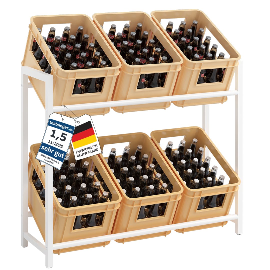 STEELSØN Flaschenregal Macondo aus Metall, Getränkekistenregal weiß, für 6 Kisten, auch verfügbar für 6 Kisten & mit Ablage