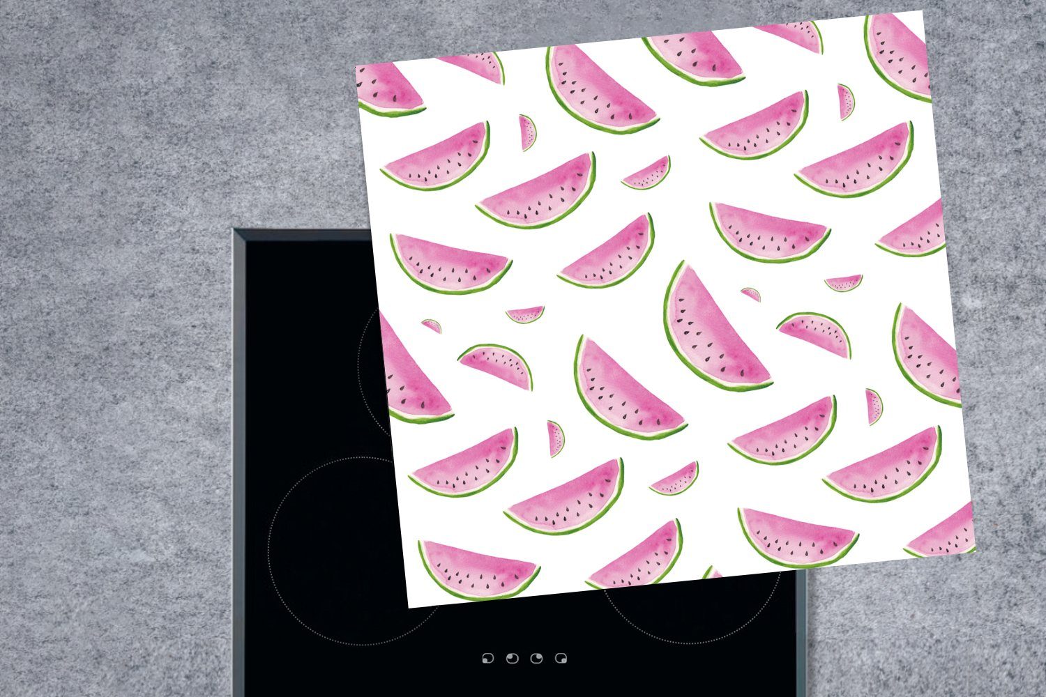 Wassermelone Arbeitsplatte tlg), Design, Aquarellfarbe - 78x78 (1 cm, MuchoWow - für Ceranfeldabdeckung, Vinyl, küche Herdblende-/Abdeckplatte