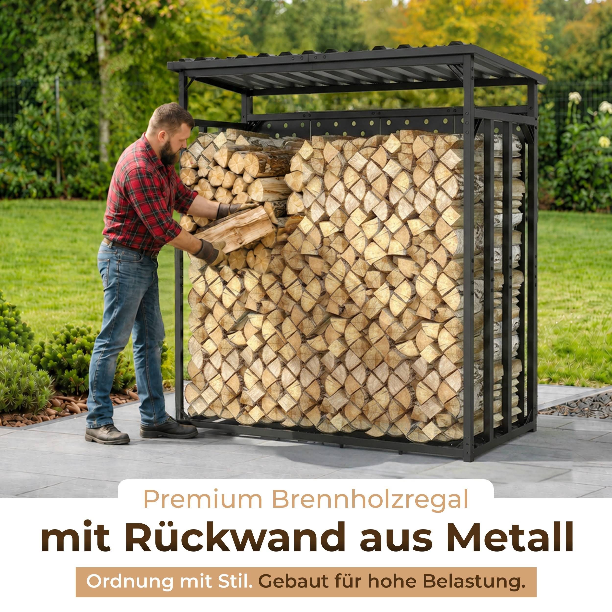 LAWA Living and Lifestyle Kaminholzregal außen mit Rückwand Brennholzregal Metall Stapelhilfe verzinkt, BxTxH:186x88x187 cm, Feuerholz Regal mit Dach, Kaminholzlager Outdoor, Kaminholz Unterstand