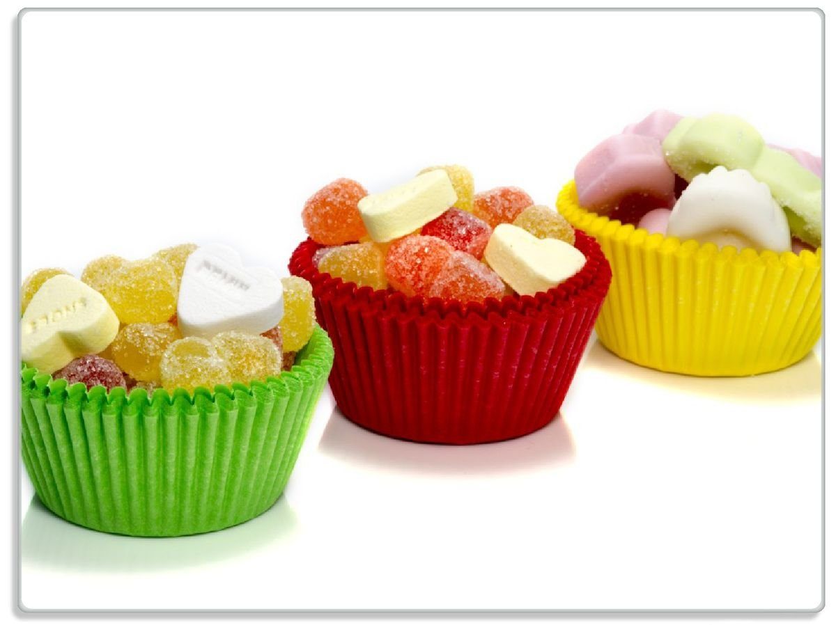 Wallario Schneidebrett Sweets - in ESG-Sicherheitsglas, 4mm, der Küche, Gummifüße (inkl. rutschfester 30x40cm 1-St), Süßigkeiten-Muffins