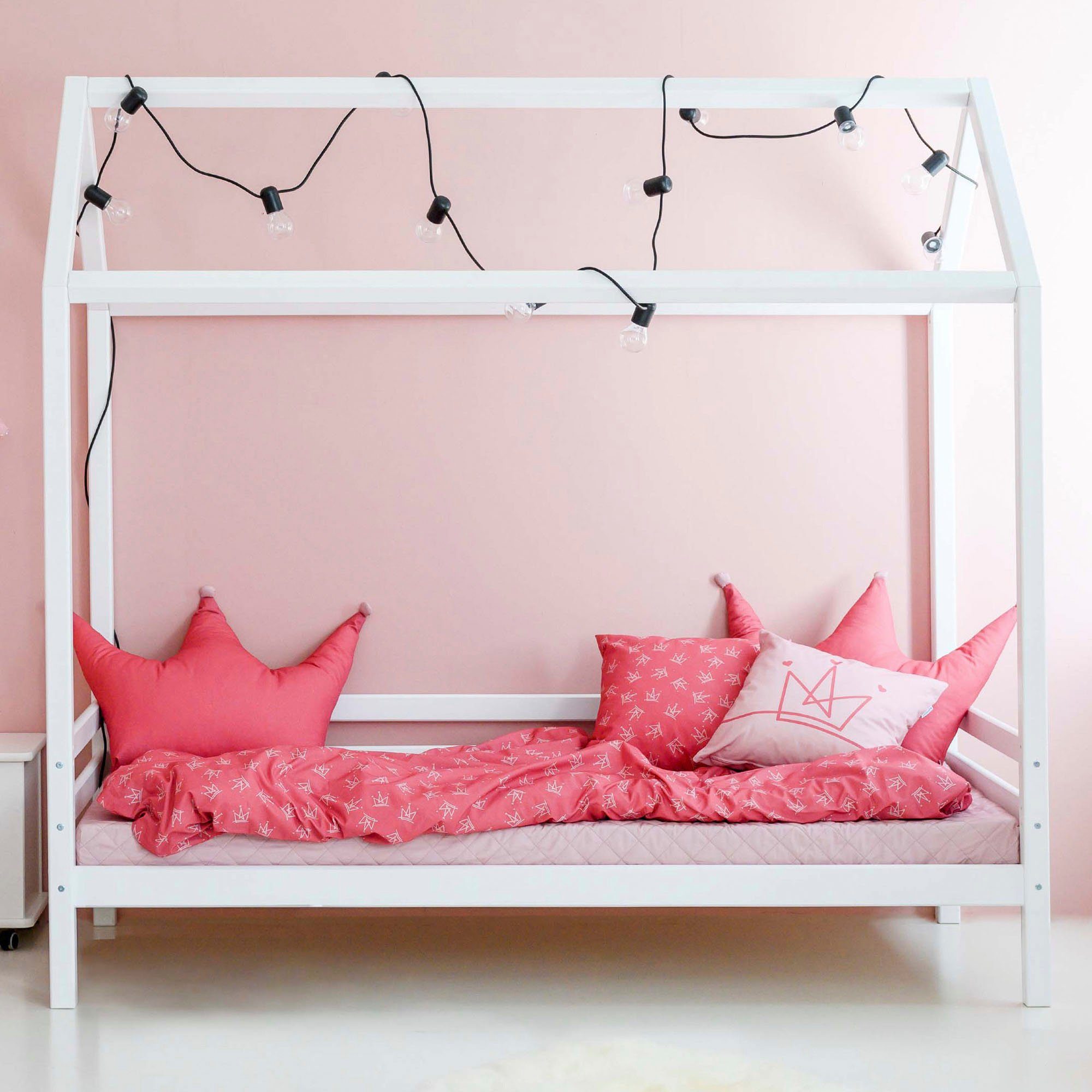 Hoppekids Kinderbett "ECO Dream", Hausbett mit Dach 90x200 massiv weiß günstig online kaufen