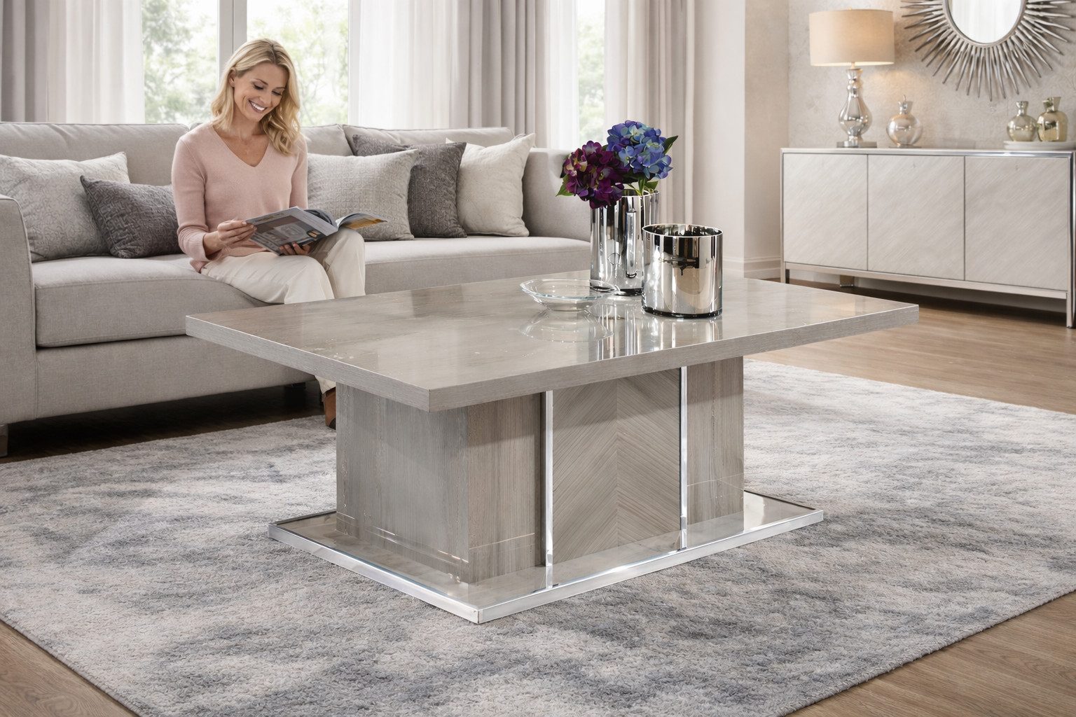 JVmoebel Couchtisch Moderner grauer Beistelltisch aus Holz fürs Wohnzimmer Sofort, Made in Europa