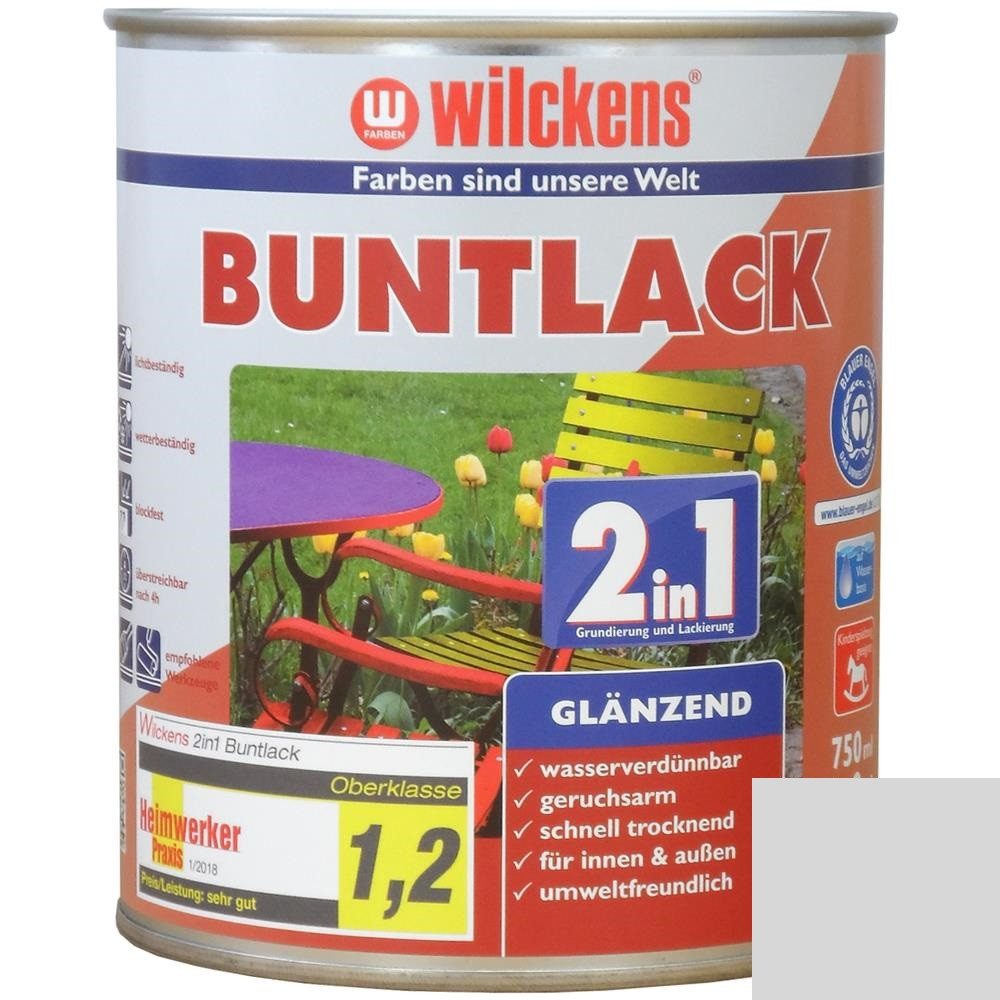 Wilckens Farben Kunstharzlack Buntlack 2in1 Lack, Lichtgrau RAL 7035, glänzend, 750 ml