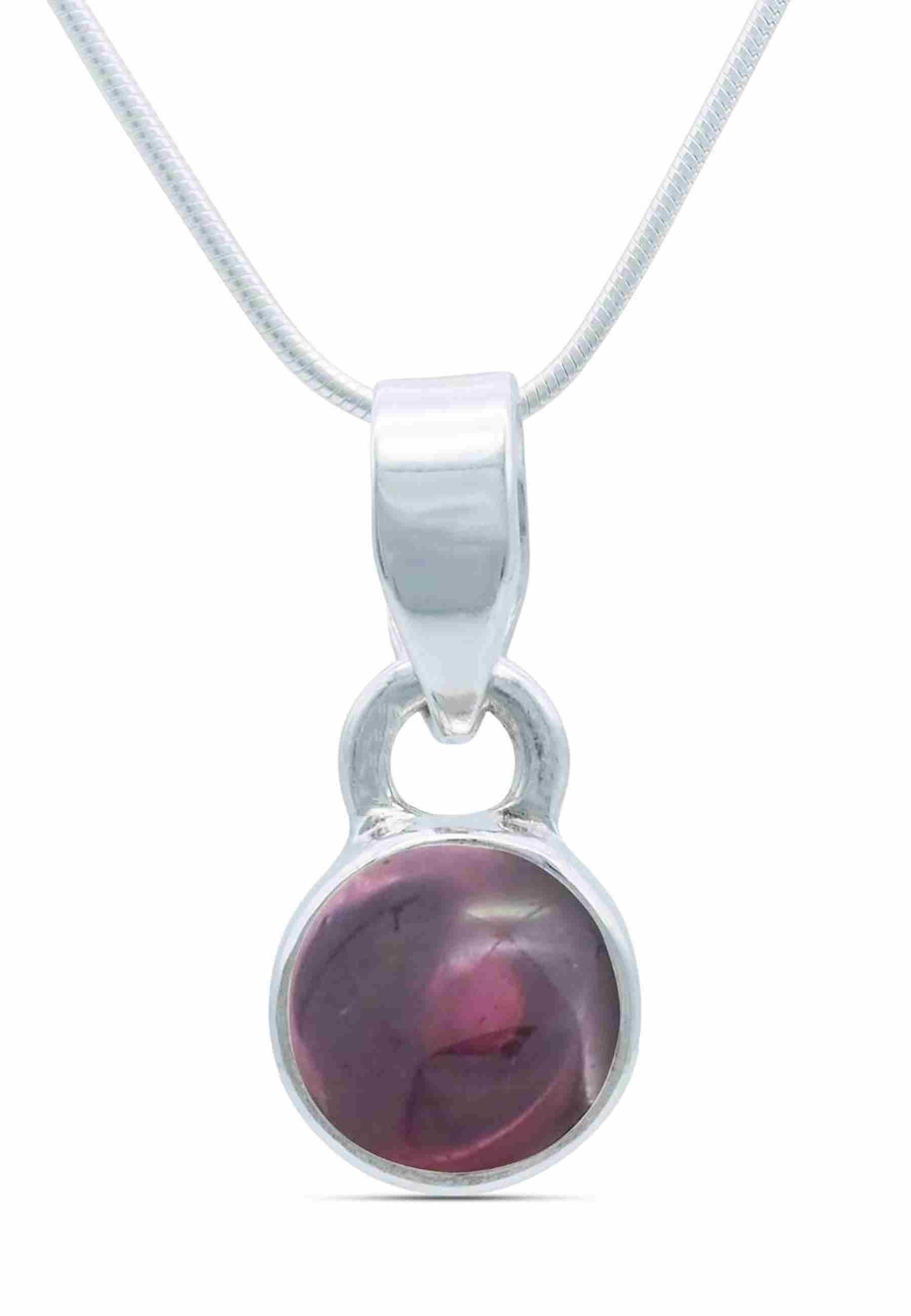 mantraroma Kette mit Anhänger SAMA rund aus 925 Silber mit Granat (Kettenanhänger uns Kette), 925 Sterling Silber Ketten mit Kettenanhänger für Damen
