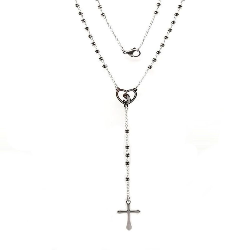 BUNGSA Ketten-Set Kette Rosenkranz Silber "Herz Jesu" Edelstahl Unisex