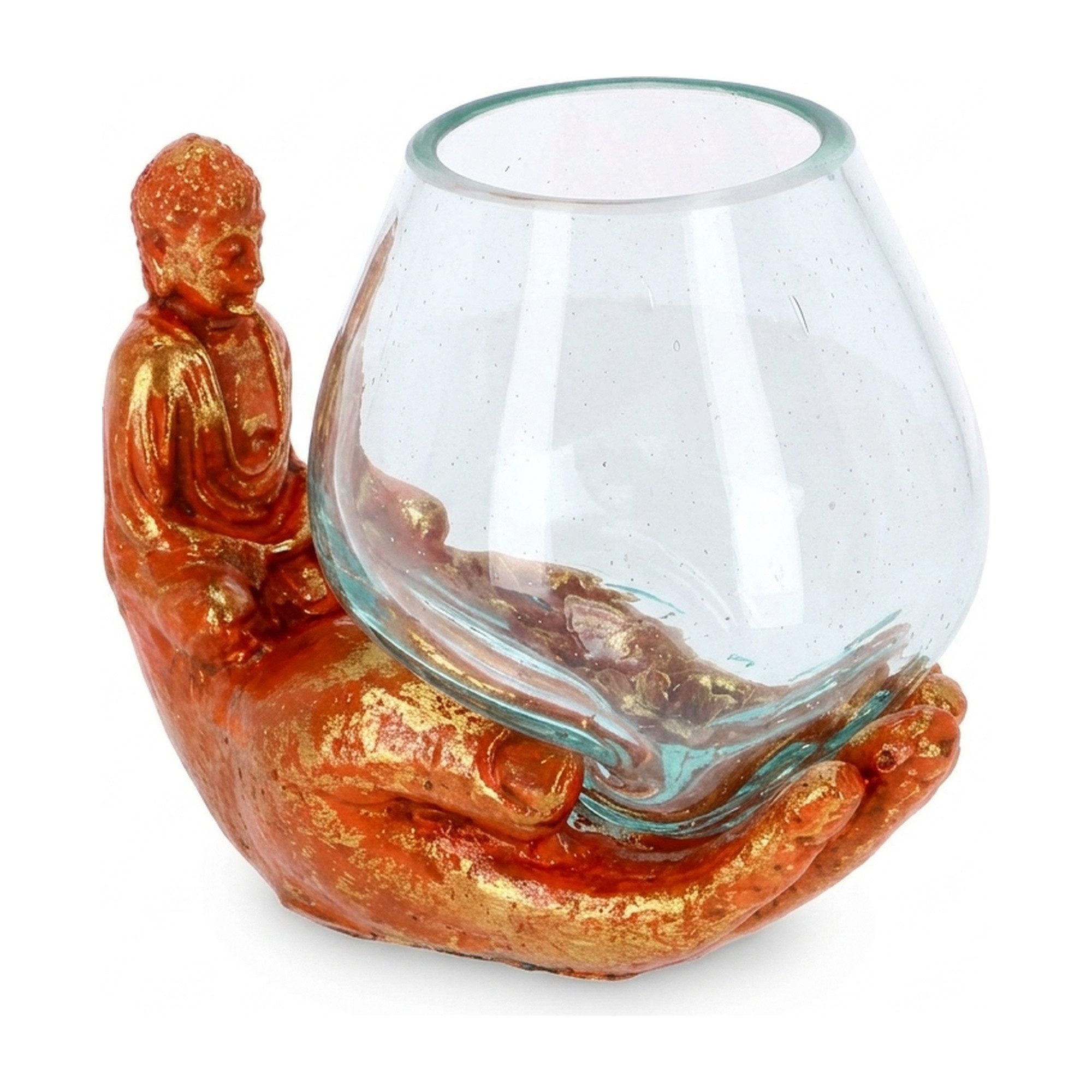 AlPa Living 100% Handmade Teelichthalter Buddha Hand, mit mundgeblasenem recyceltem Glas