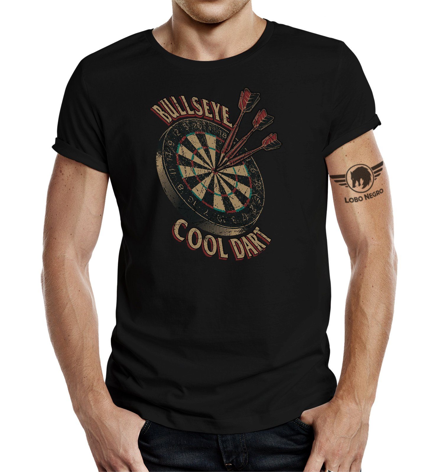 LOBO NEGRO® T-Shirt im Original Design für den Dart Fan: Bulls-Eye Cool Dart