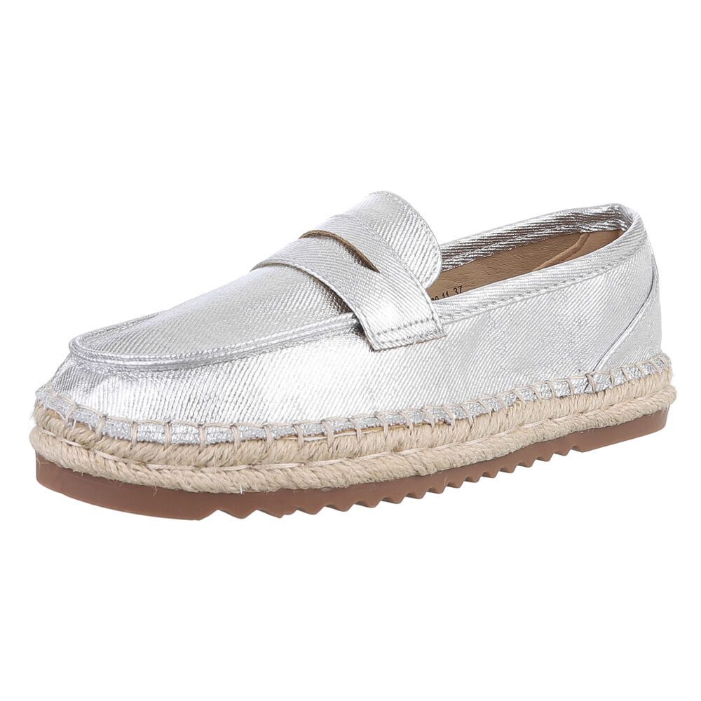 Ital-Design Elegante Freizeitschuhe für Damen mit rutschfester Sohle Slipper (89322732) Flach Mokassins in Silber