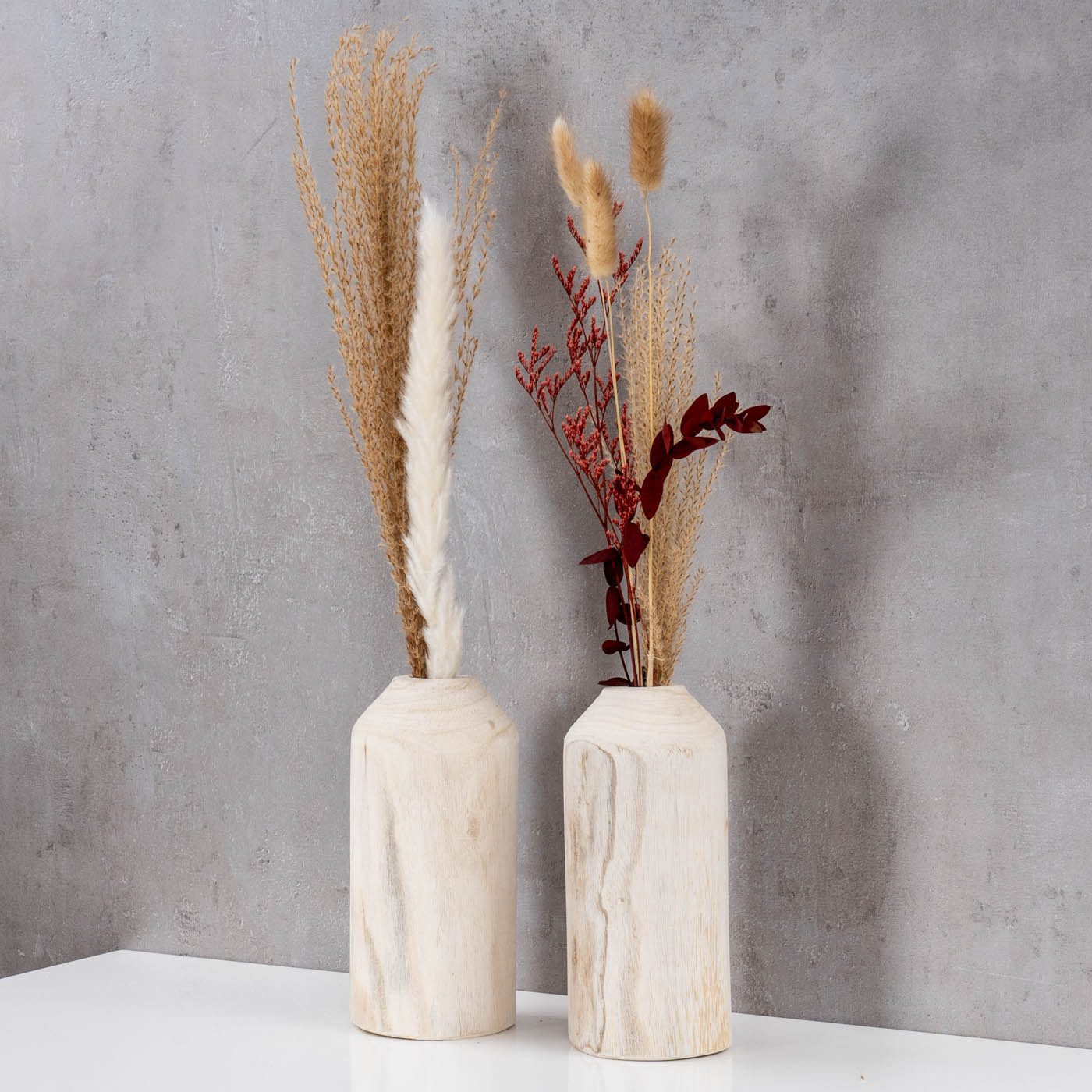 Levandeo® Dekovase, 2er Set Vase aus Holz für Trockenblumen H20cm Natur Holzvase