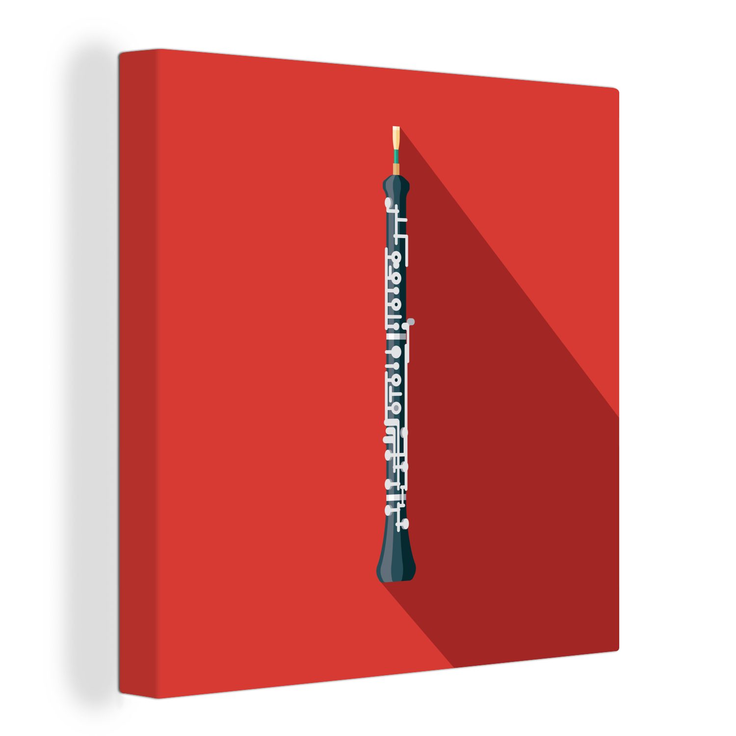 OneMillionCanvasses® Leinwandbild Eine Illustration einer schwarzen Oboe auf rotem Hintergrund, (1 St), Leinwand Bilder für Wohnzimmer Schlafzimmer