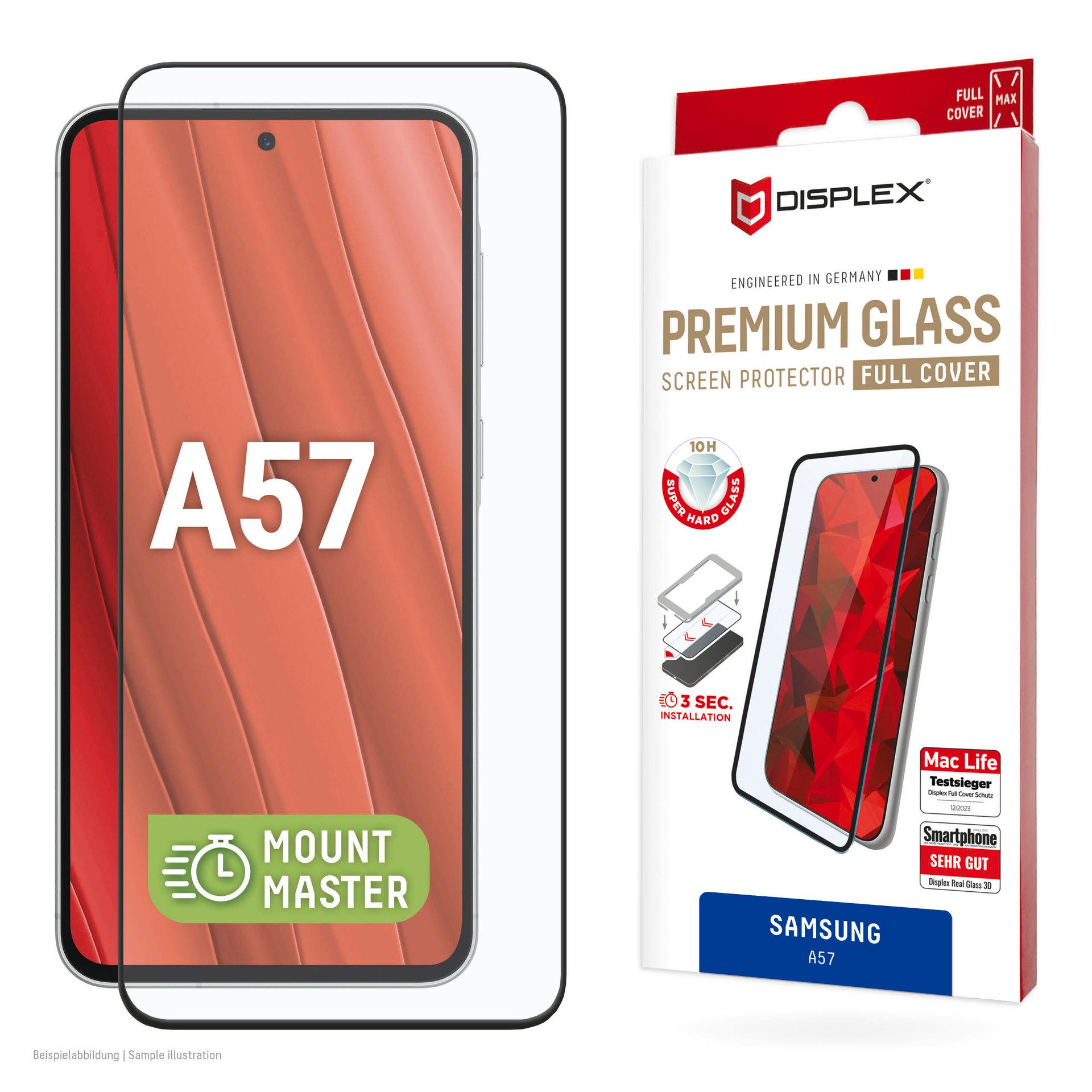 Displex Displayschutzglas Premium Glass Screen Protector mit EASY-ON MountMaster für Samsung Galaxy A57, Displayschutzfolie, Schutzfolie, Bildschirmschutz, kratz- & stoßfest