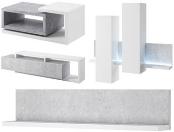 Helvetia Wohnwand Bota, (Wandregal, Hängeschrank, Lowboard, Couchtisch, 4-St., Wohnzimmer-Set, Grifflos), 4-teilig weiß beton colorado