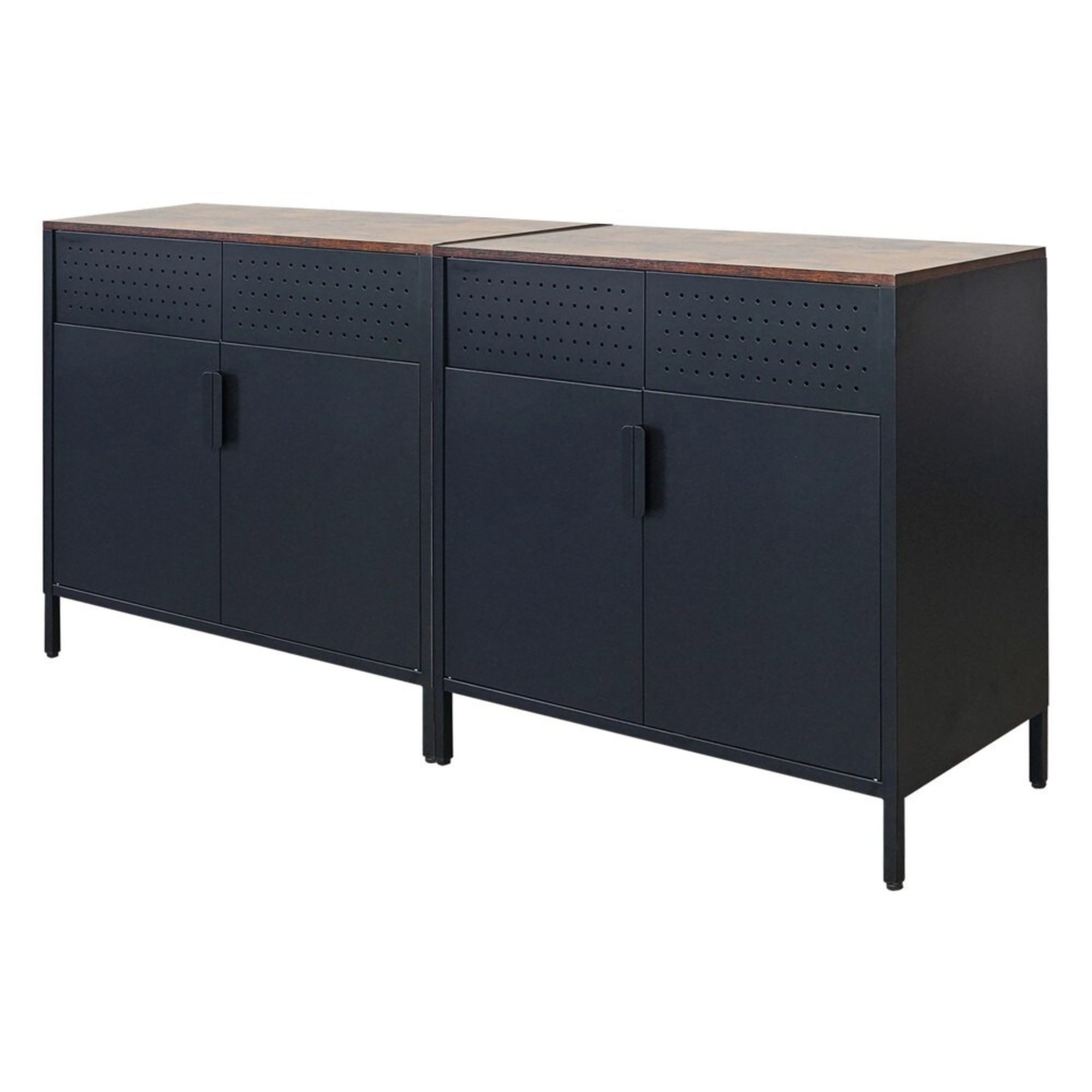 PROREGAL® Mehrzweckschrank MegaDeal 2x Flügeltürenschrank LION 76x80x40cm Vintagebraun/Schwarz (2-St) Robuster Flügeltürenschrank Stahlschrank Büroschrank Kommode