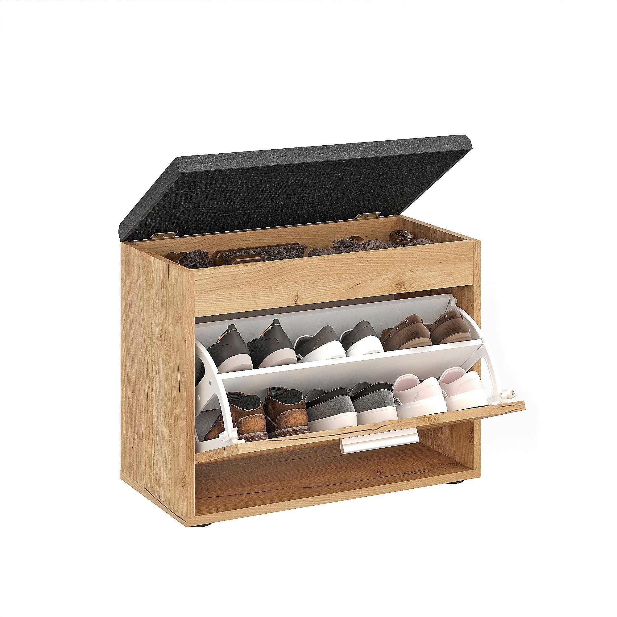 KOMTO Schuhregal Schuhbank mit Sitzfläche und Klappe