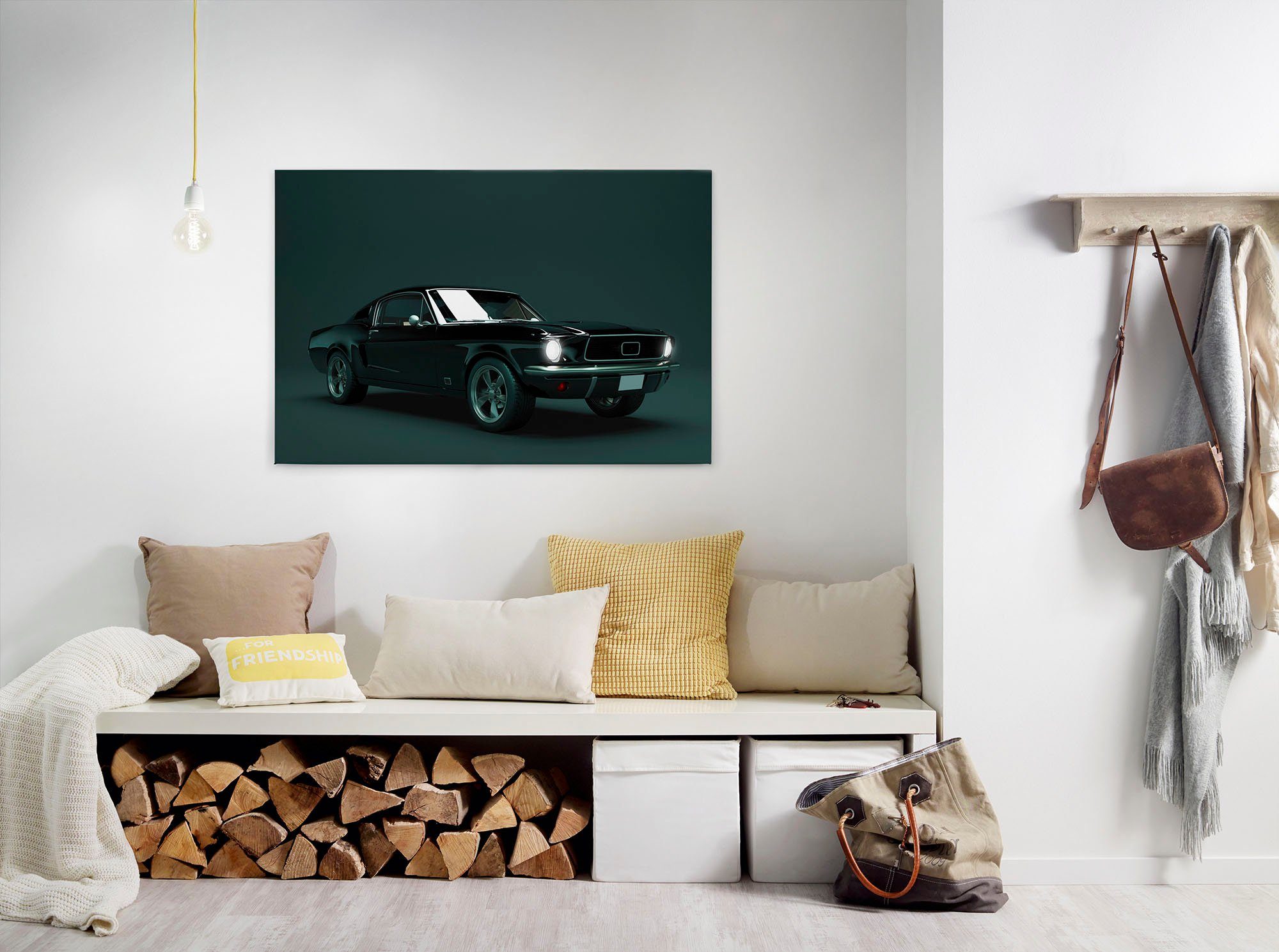 A.S. Création Leinwandbild mustang, Auto (1 St), Keilrahmen Bild Oldtimer Auto schwarz, grün | Leinwandbilder