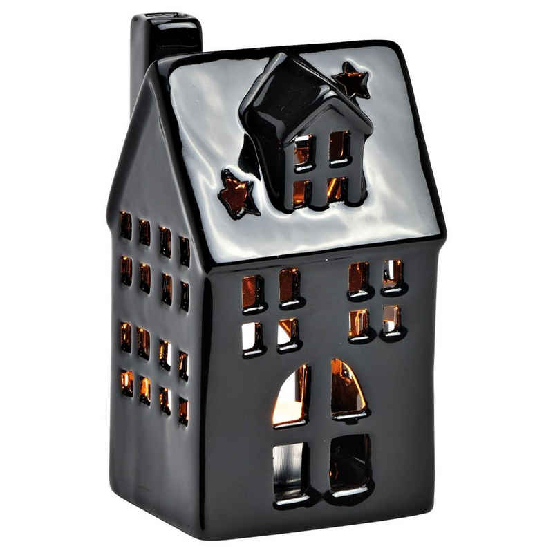 matches21 HOME & HOBBY Kerzenhalter Sehr schönes Windlicht in schwarz aus Porzellan in 7x13x6 cm