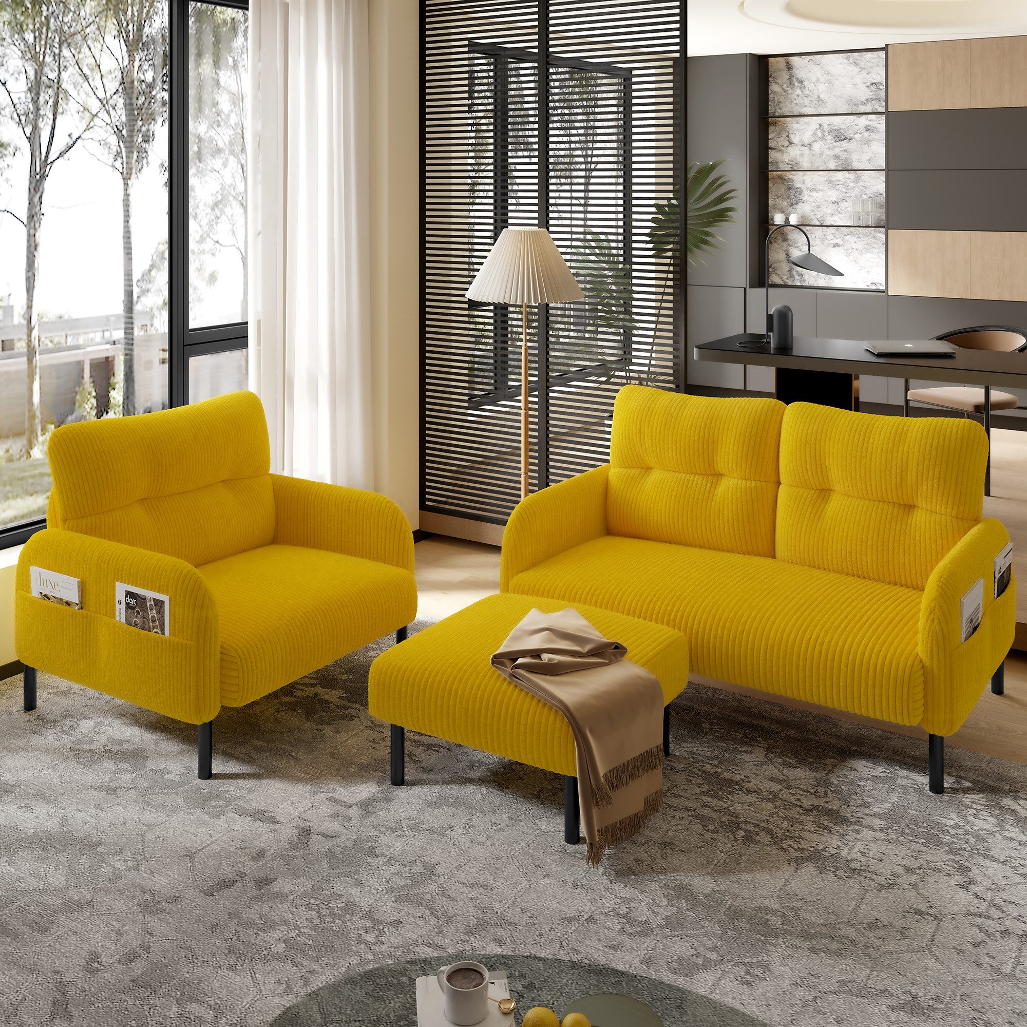 KLAM HOME Sofa Cord 3er-Set Sessel günstig online kaufen