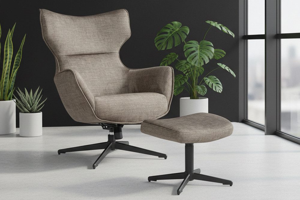 riess-ambiente Ohrensessel VOGUE taupe / schwarz - Samt, Metallbeine, mit Armlehnen, drehbar (Einzelartikel, 1-St), gepolsterter Lesesessel - ideal für Wohnzimmer, Homeoffice & Leseecke