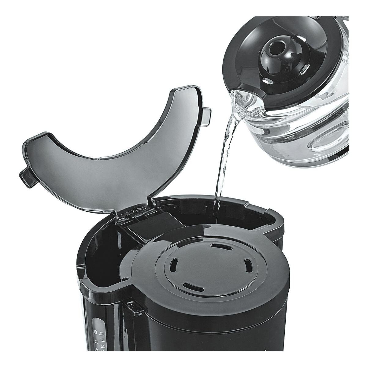 Tassen, Glaskanne, mit bis KA Severin 1.25l Watt schwarz 4815, 10 Kaffeekanne, 1000 Filterkaffeemaschine