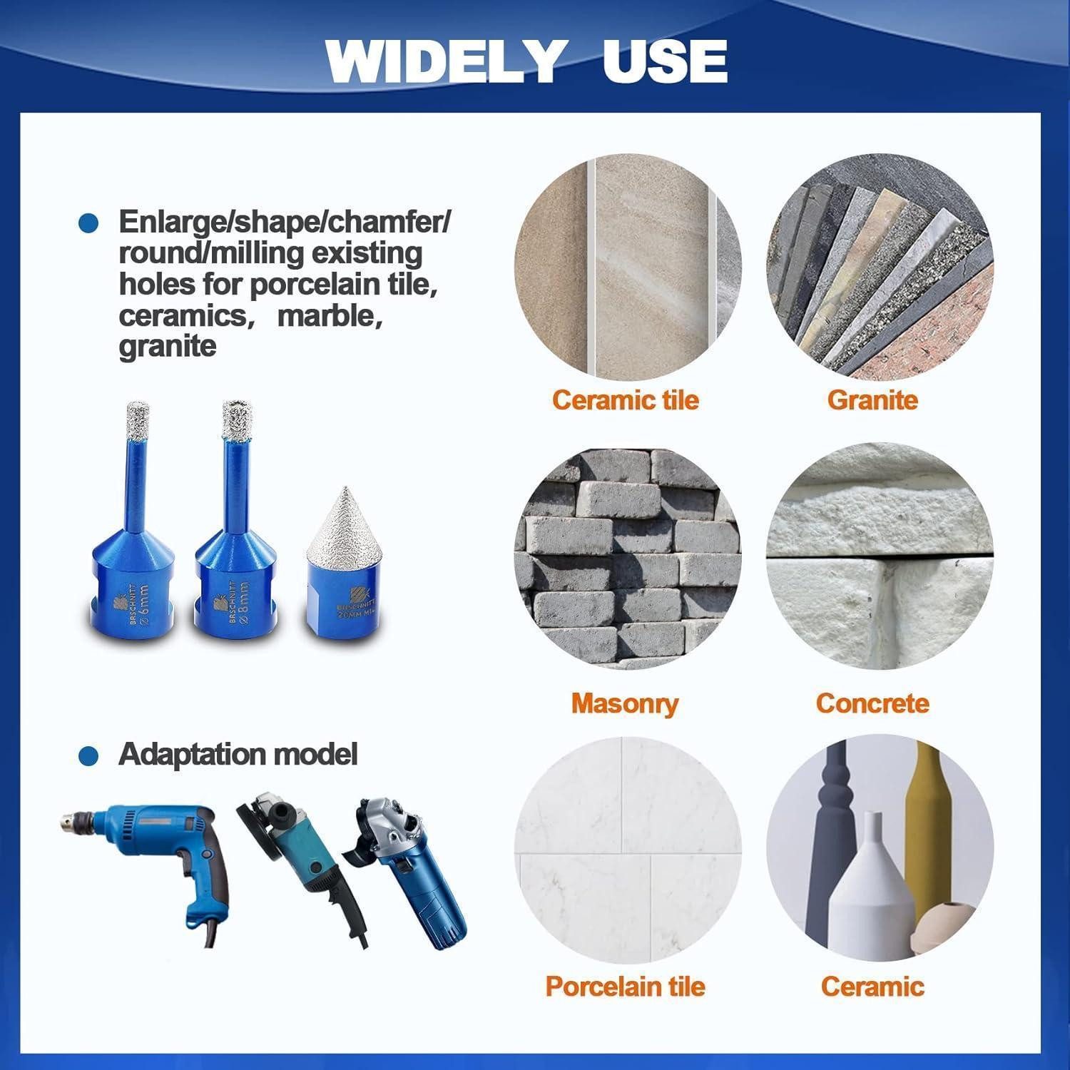 LuxusKollektion Fliesenbohrer Diamantbohrer Fliesenbohrer 6mm 8mm Fasenbohrer Porzellan KIT13