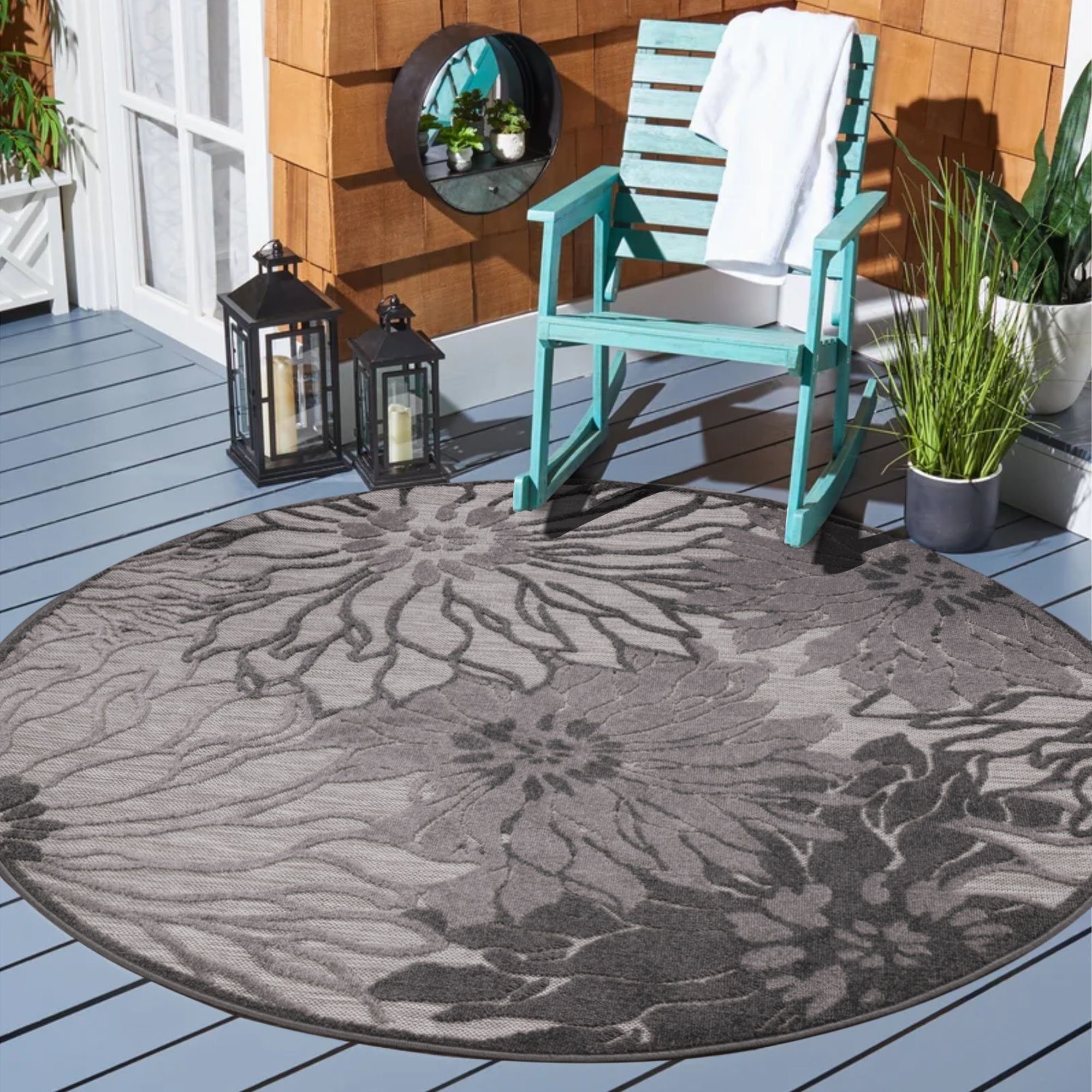 Sanat Teppich Floral 2 Outdoor, auch als Läufer und rund, rund, Höhe: 6 mm, In- und Outdoor geeignet, Blumen, Balkon, Terrasse, Außenbereich