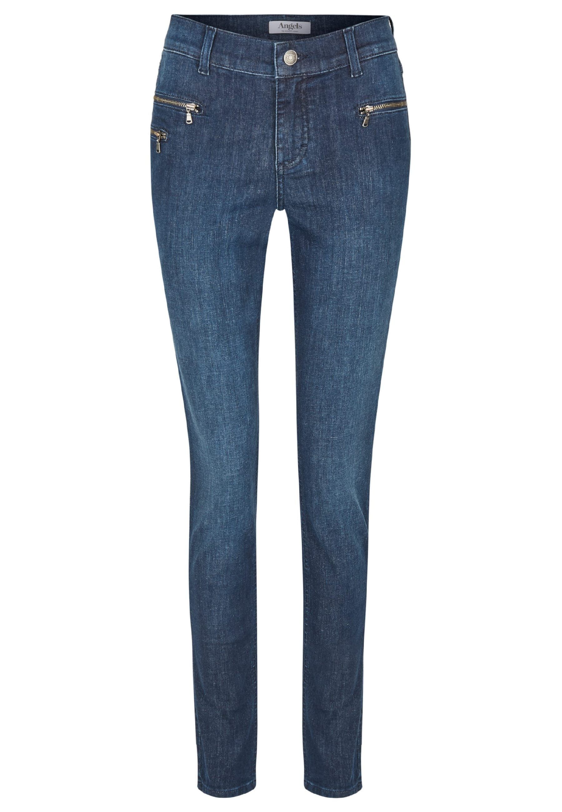 ANGELS Slim-fit-Jeans Jeans Label-Applikationen mit indigo Zip Malu Zierreißverschlüssen mit