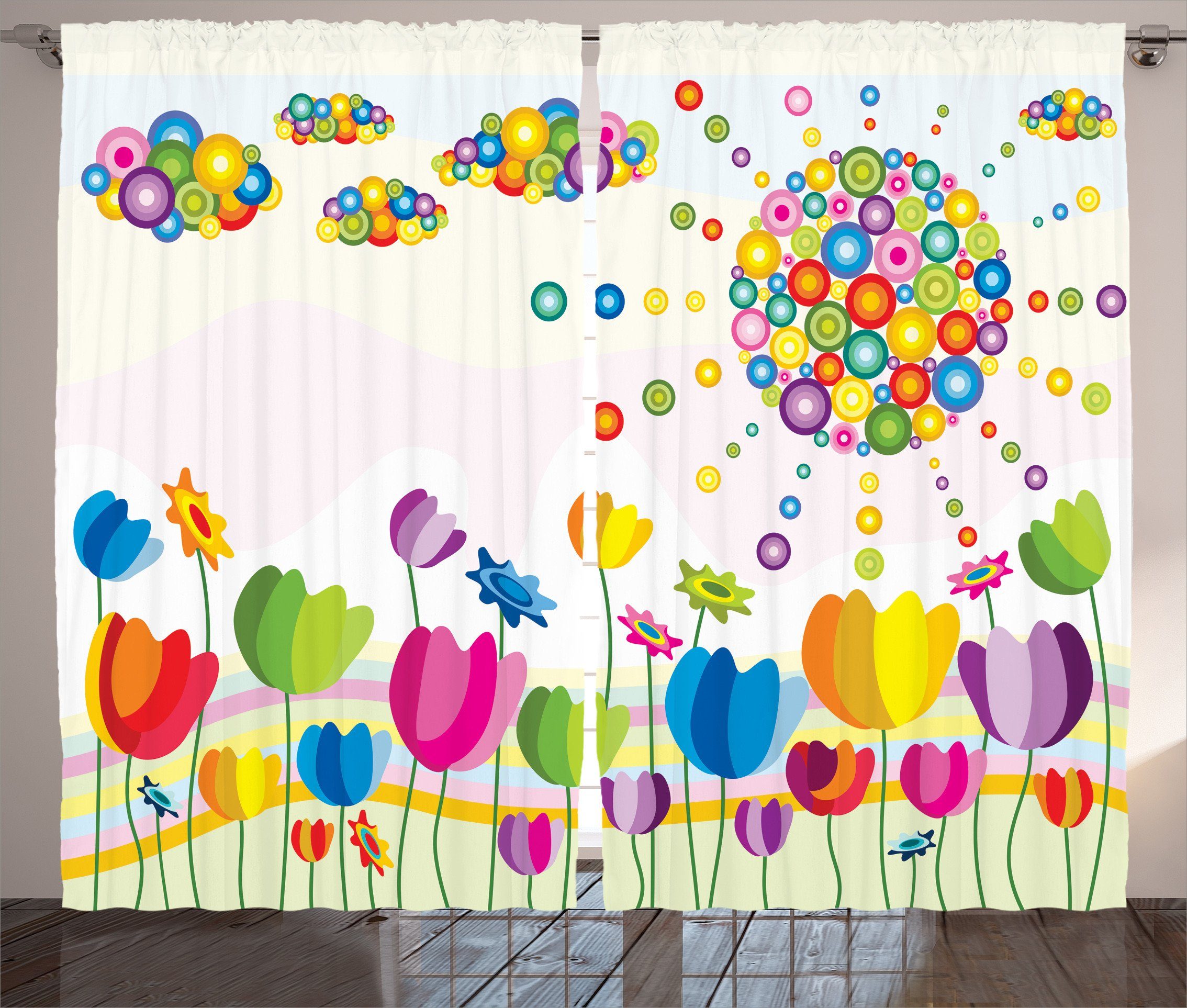 Gardine Schlafzimmer Kräuselband Vorhang Abstrakte Blumen-Sommer Abakuhaus, Bunt Haken, Schlaufen mit und