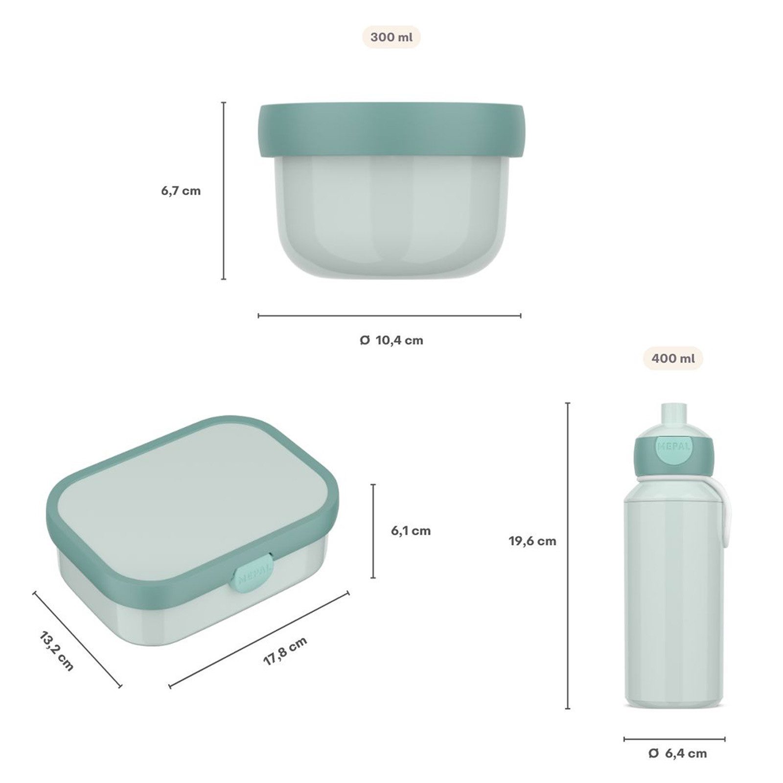 Mepal Lunchbox Campus Lunchset 3er Set, Acrylnitril-Butadien-Styrol (ABS), (3-tlg), Spülmaschinengeeignet