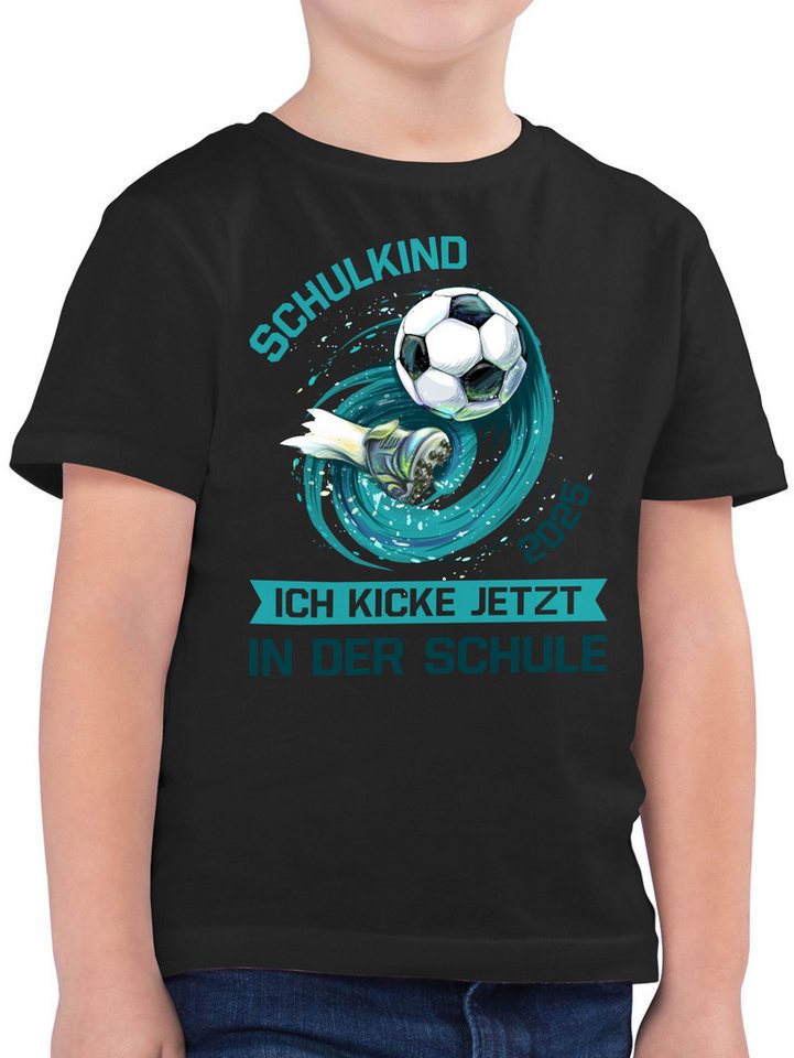 Shirtracer T-Shirt Fußball, Schulkind 2025, Ich kicke jetzt in der Schule, Einschulung (1-tlg) Einschulung Junge Schulanfang Geschenke
