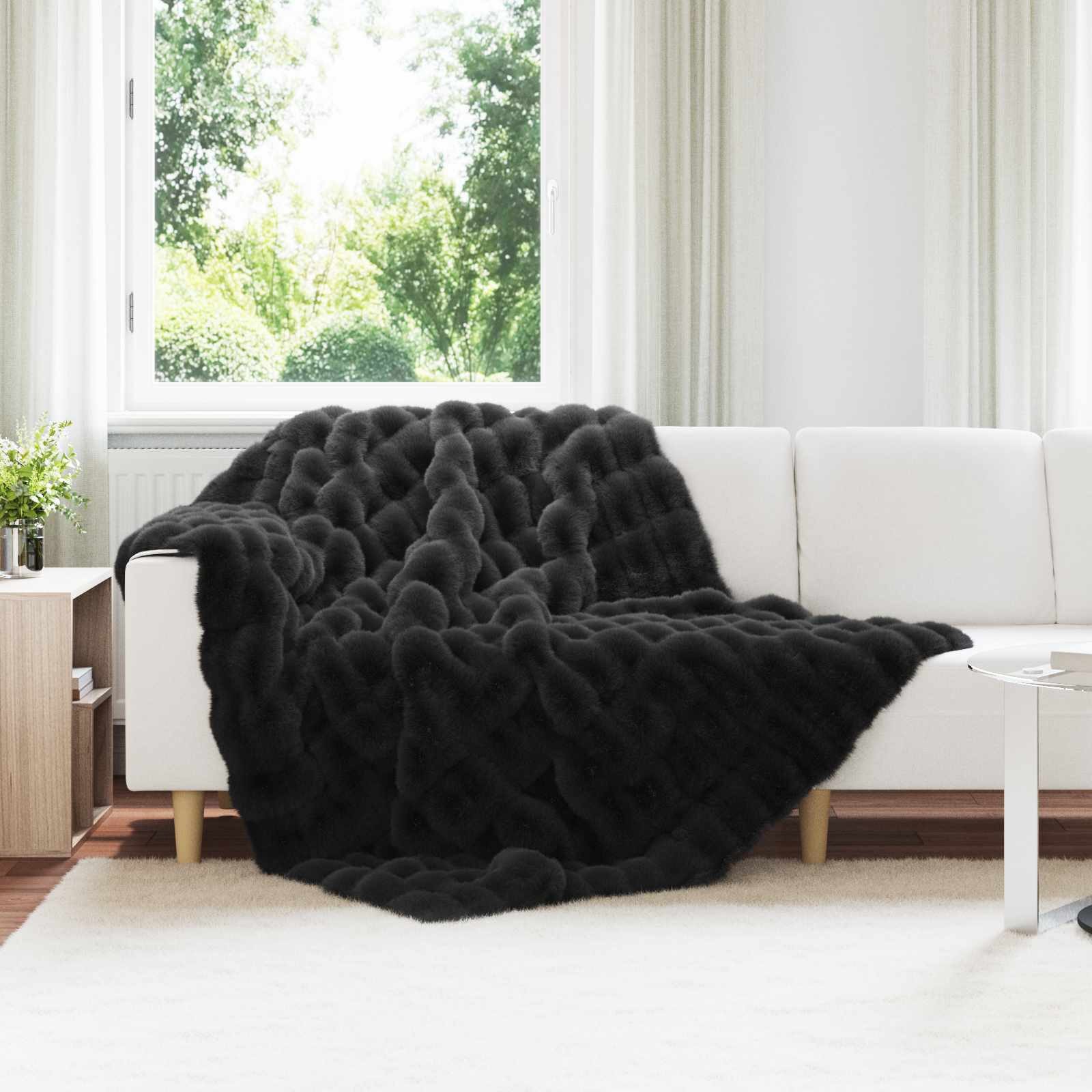 Wohndecke 150 x 220 cm Wohndecke Kunstfell Schwarz 150x220 cm Polyester für gemü, vidaXL