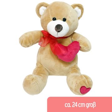 BEMIRO Tierkuscheltier Valentinstag Geschenk Teddy mit Herz und Kuscheldecke im Set