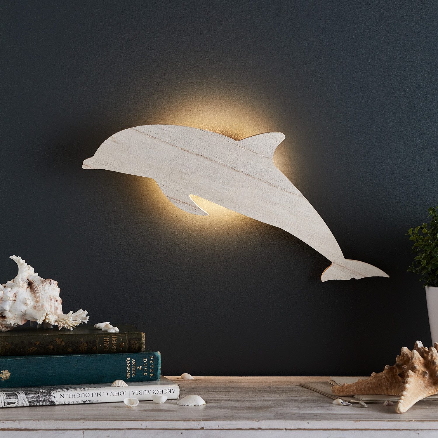 Lights4fun LED Wandleuchte Delfin Wandlampe Kinderzimmer