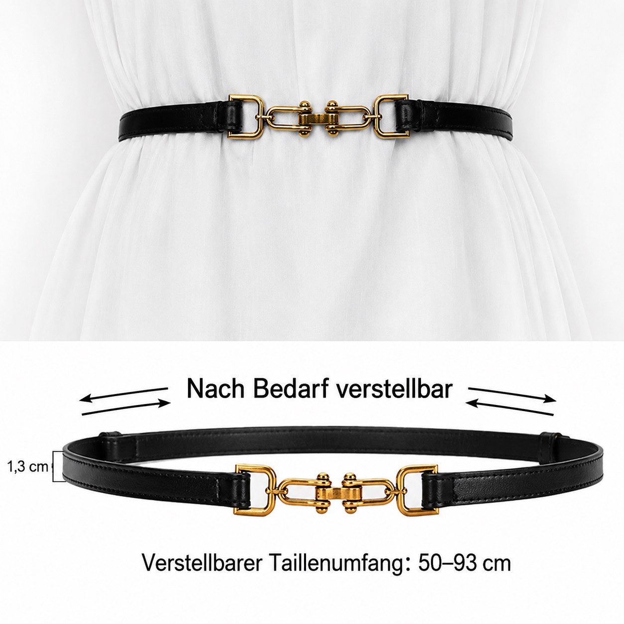 MOPUEA Ledergürtel Damengürtel, Damen Skinny Gürtel, Schwarz Ledergürtel (Damenbund Mode All Match Hose Kleid Gürtel Leder Cummerbunds, 1-St., mit Gold metallschnalle) schmaler Gürtel für Kleider, modisch, verstellbar